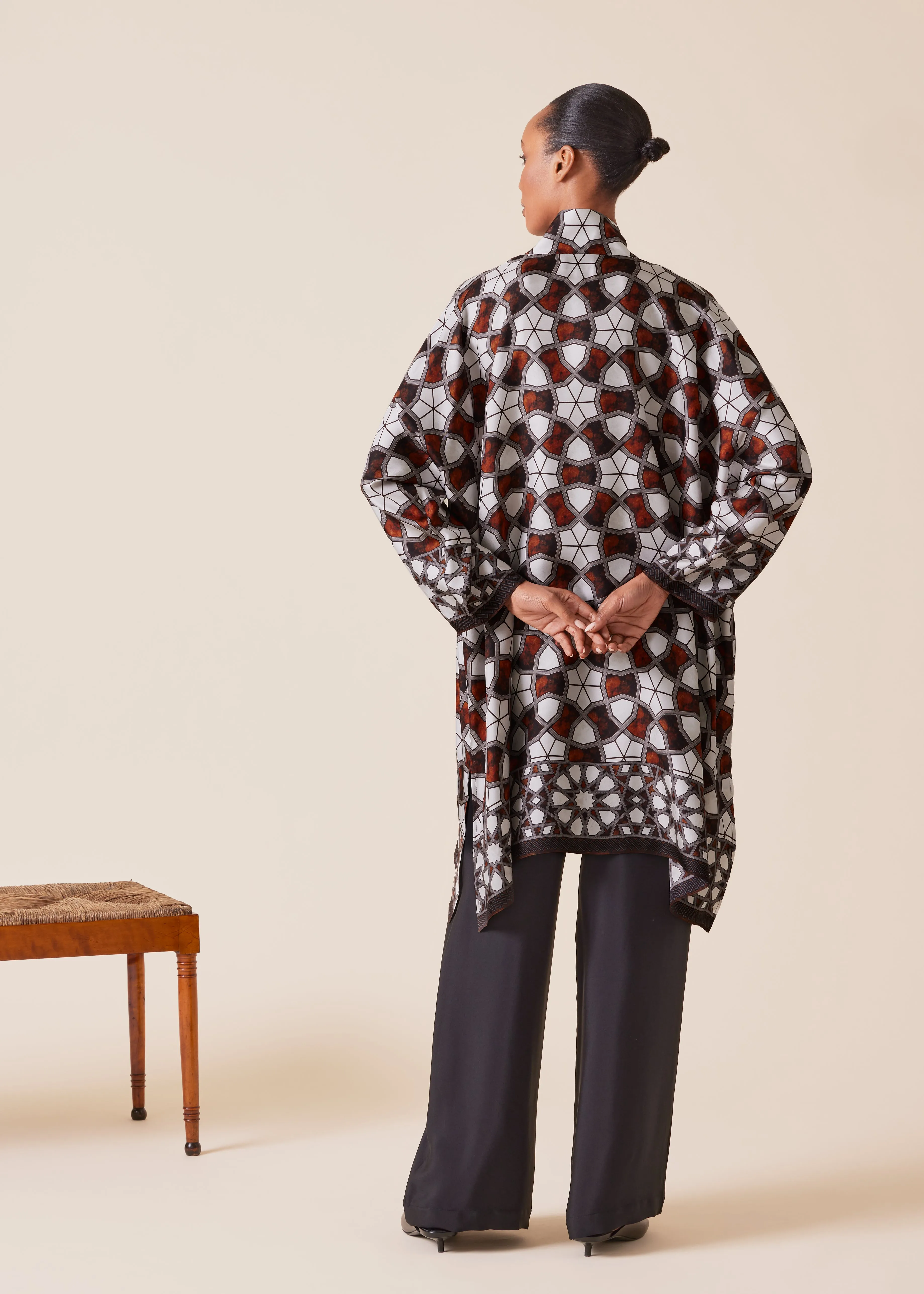 silk wide a-line chinese collar shirt - very long with slits sold by eskandar product image thumbnail 3