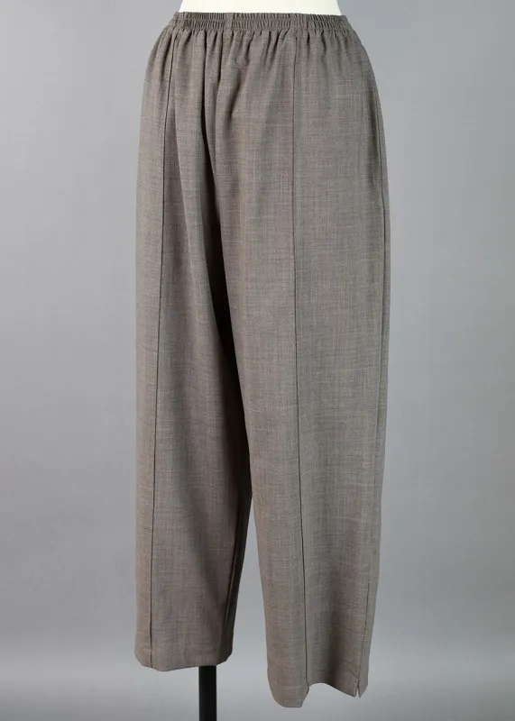 stretch wool longer japanese trousers with front seam stitch detail sold by eskandar