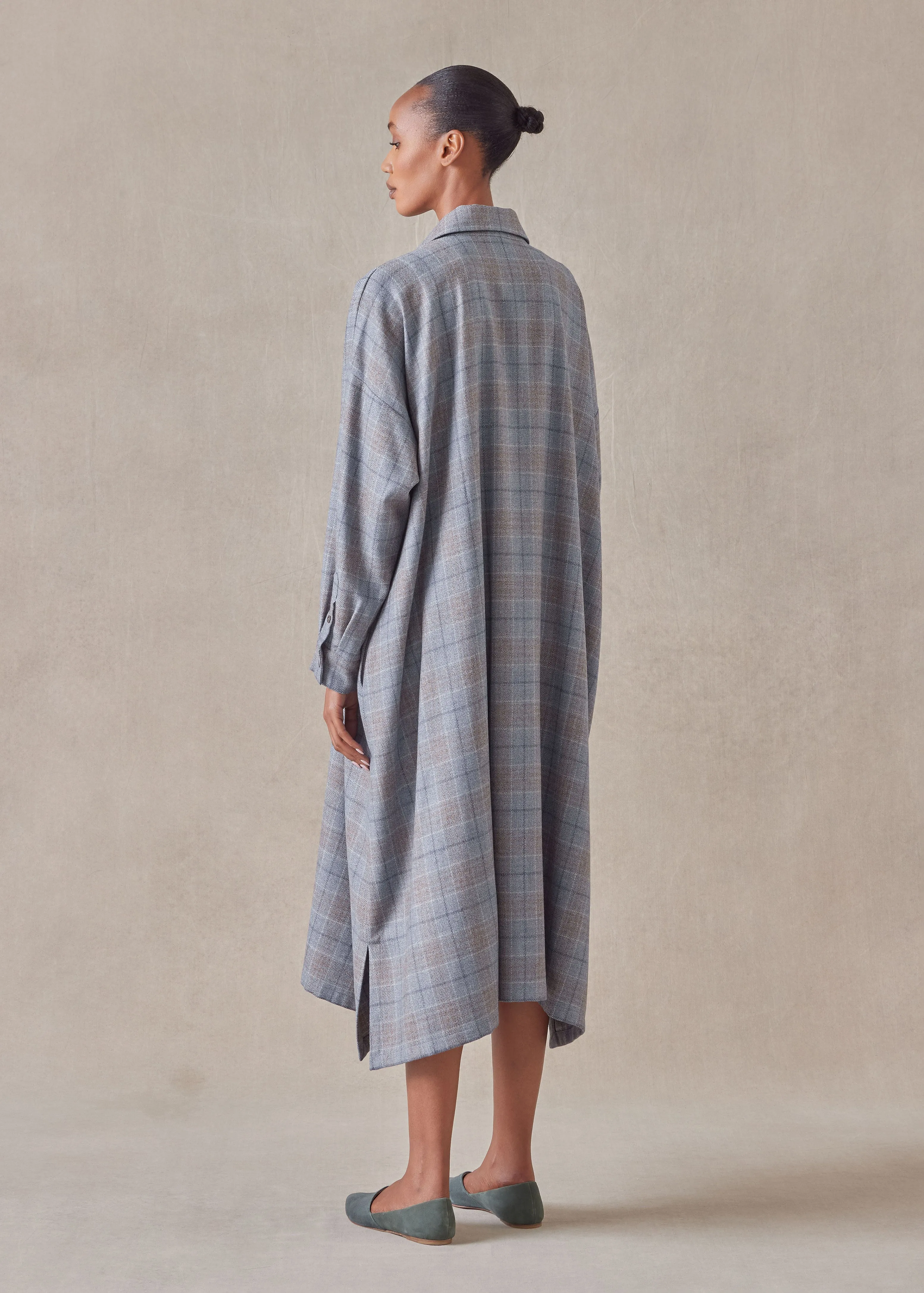wool silk mix wide a-line shirt dress with collar sold by eskandar product image thumbnail 4