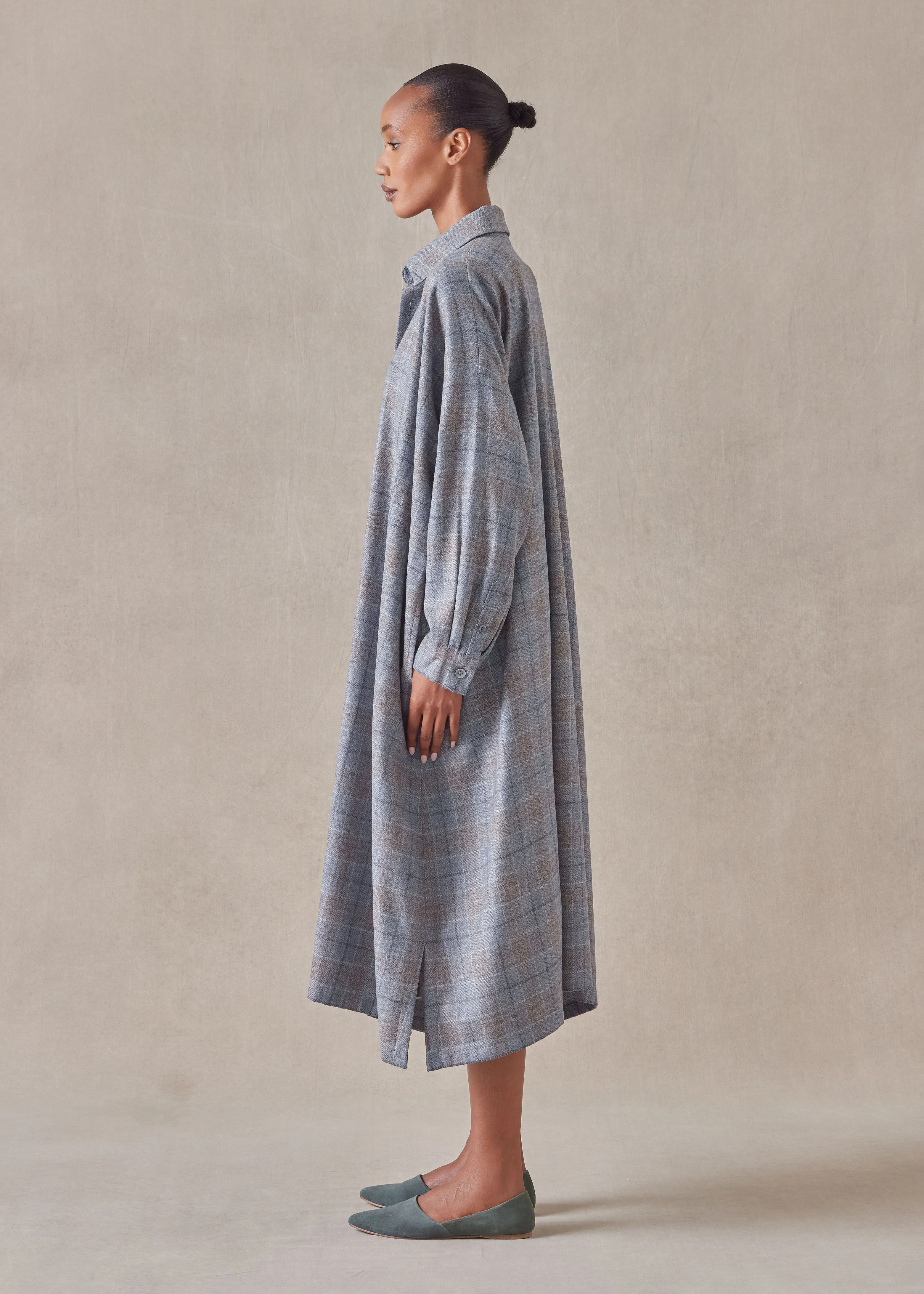 wool silk mix wide a-line shirt dress with collar sold by eskandar product image thumbnail 3
