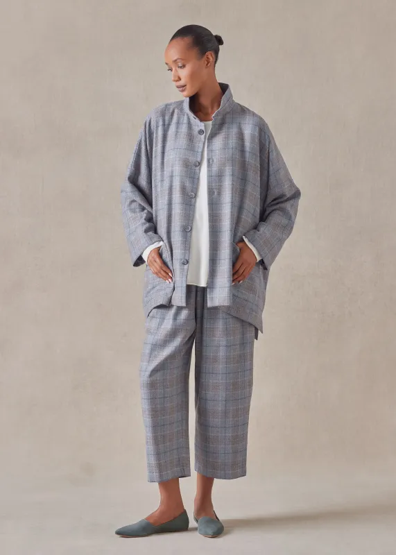 wool silk mix wide longer back double stand collar jacket - long sold by eskandar