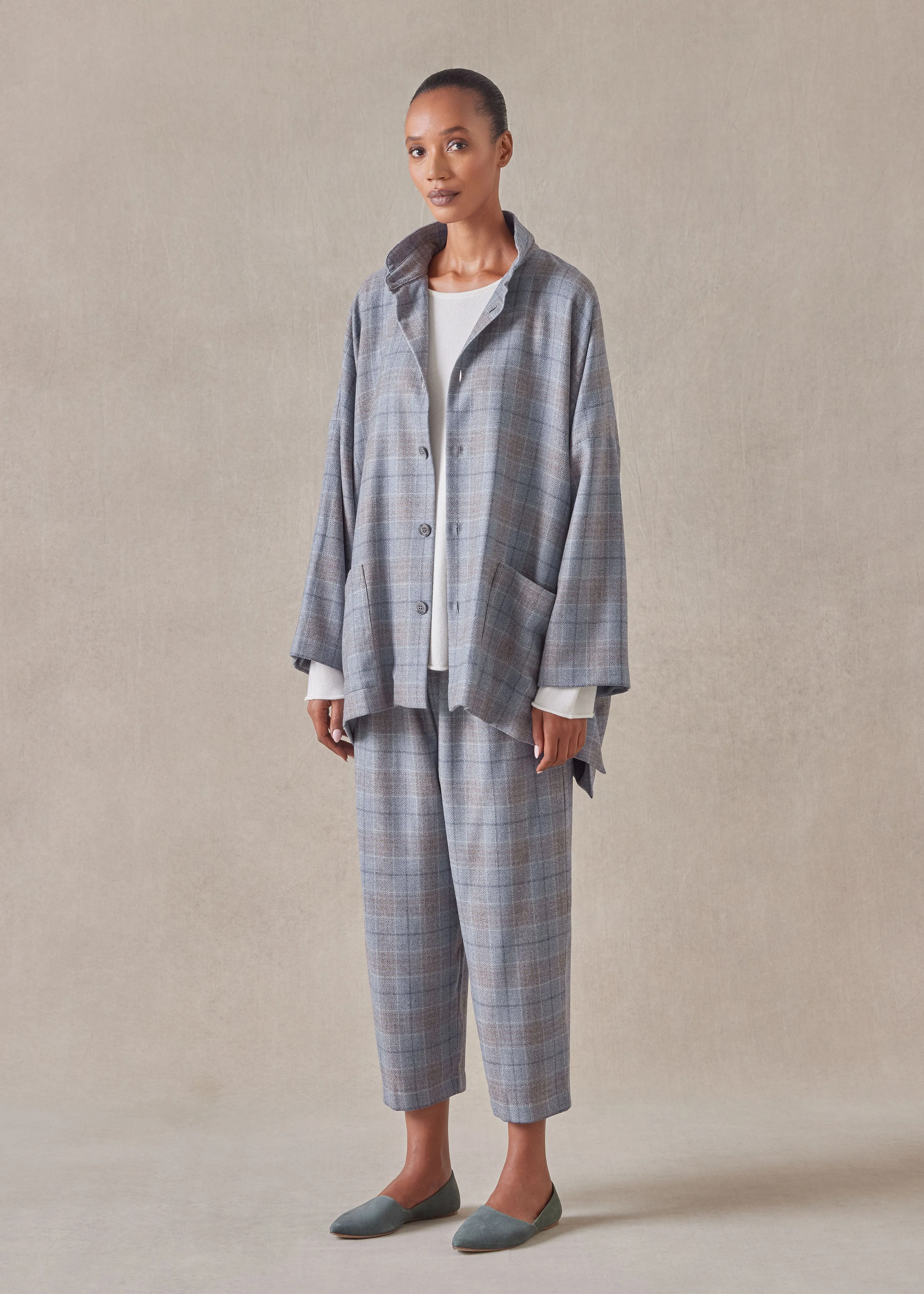 wool silk mix wide longer back double stand collar jacket - long sold by eskandar product image thumbnail 2