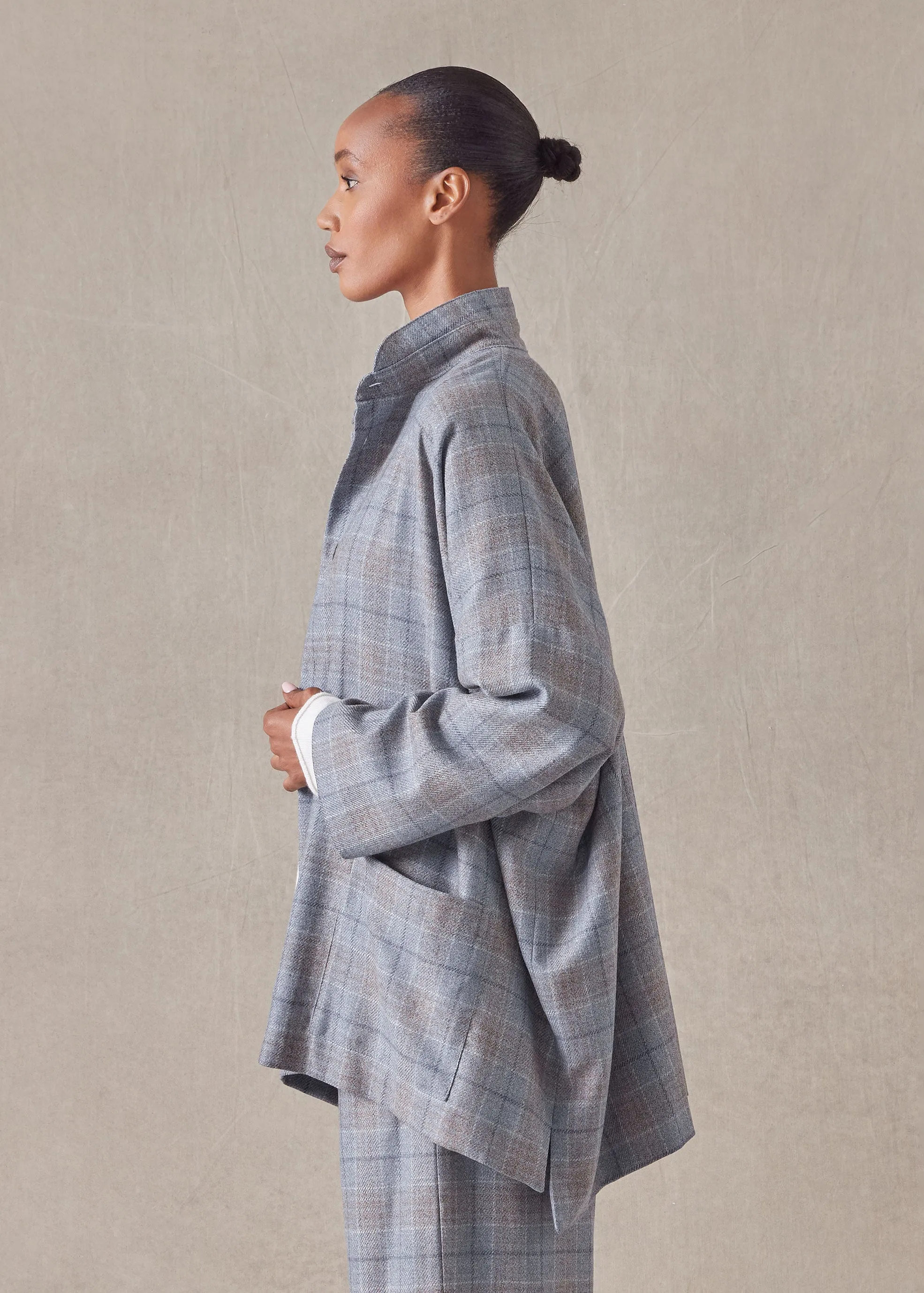 wool silk mix wide longer back double stand collar jacket - long sold by eskandar product image thumbnail 3
