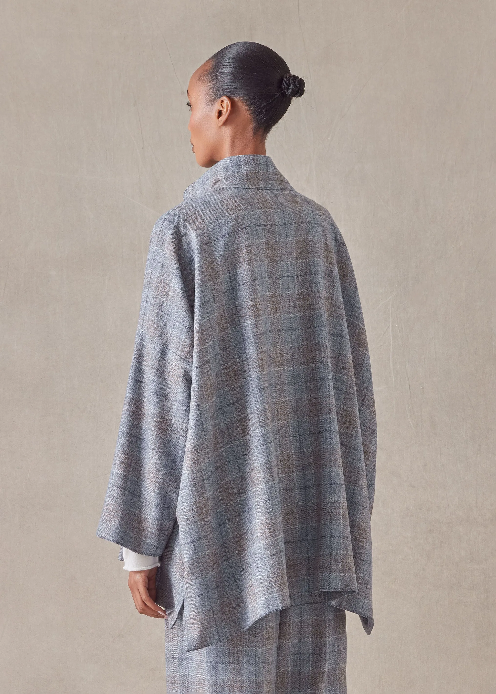 wool silk mix wide longer back double stand collar jacket - long sold by eskandar product image thumbnail 4