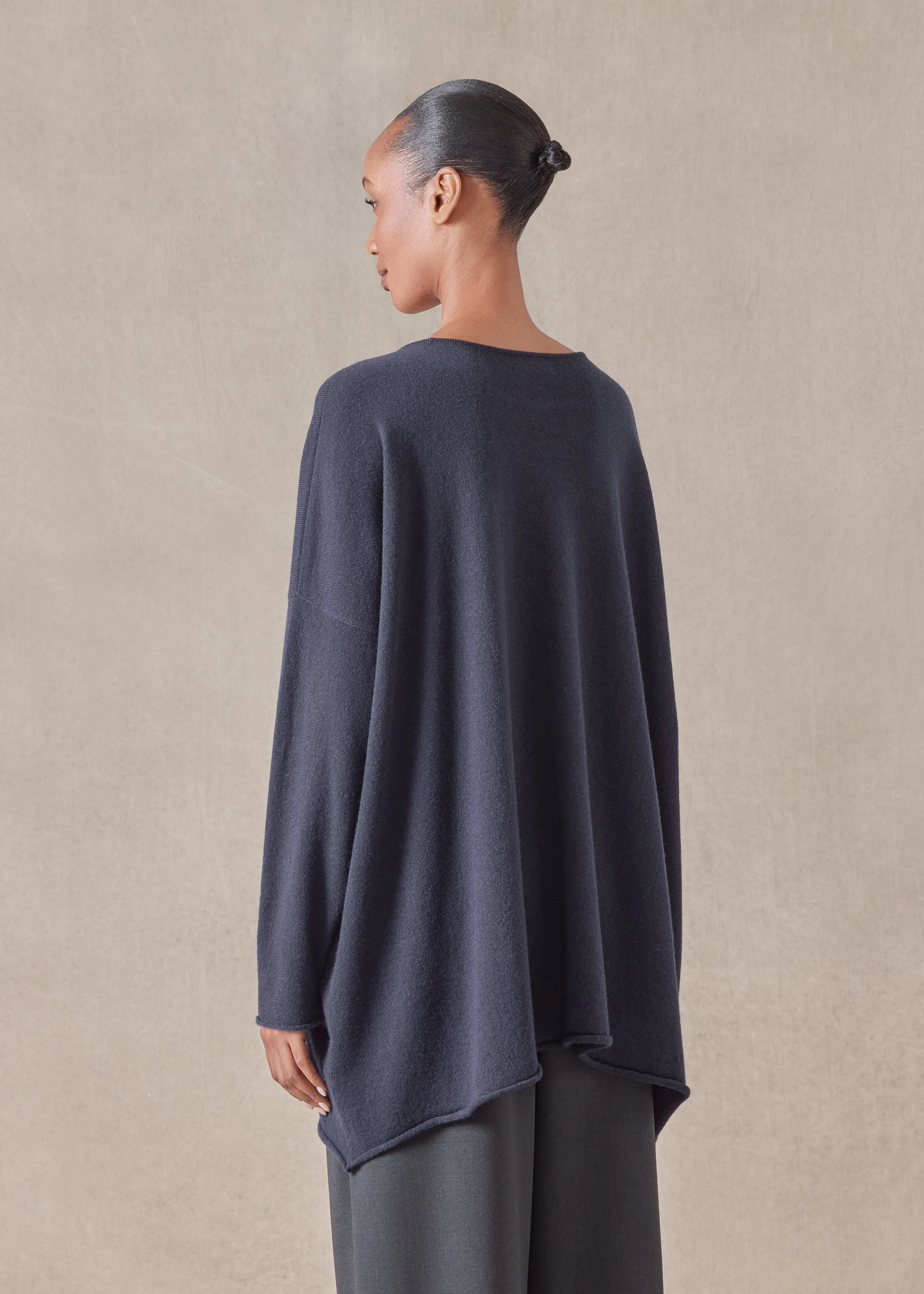 cashmere a-line bateau neck sweater - long (navydark) sold by eskandar product image thumbnail 4