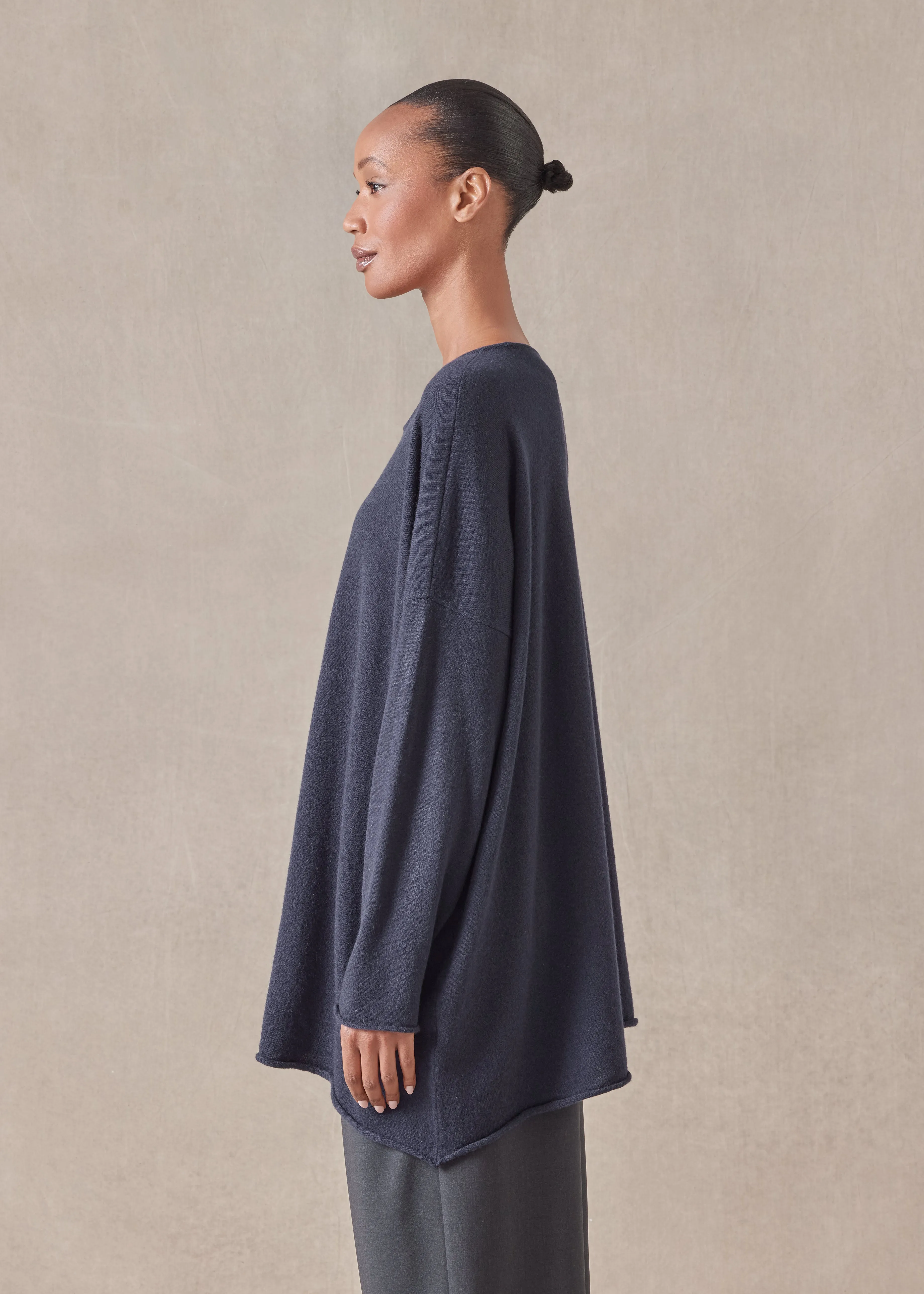 cashmere a-line bateau neck sweater - long (navydark) sold by eskandar product image thumbnail 3