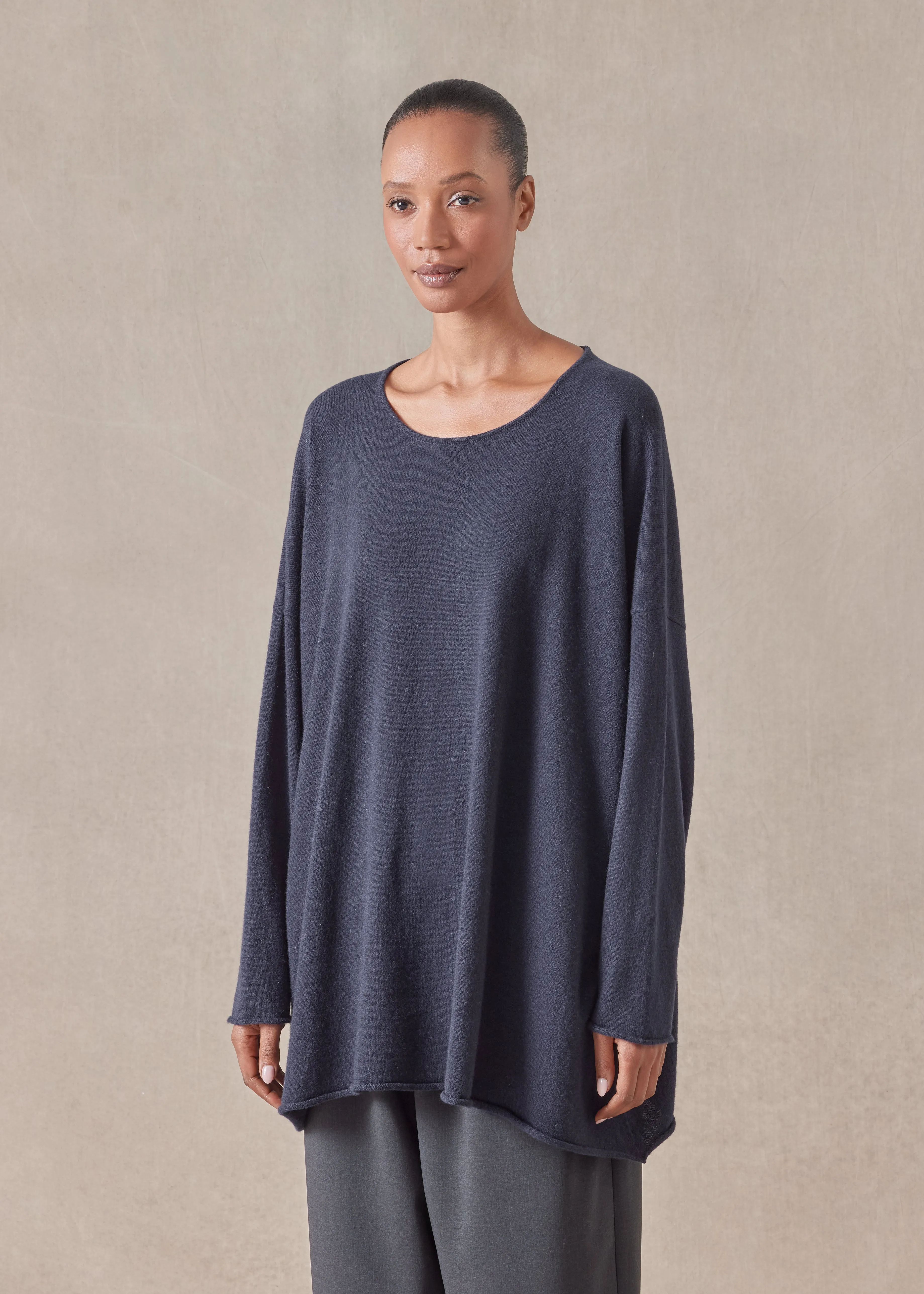 cashmere a-line bateau neck sweater - long (navydark) sold by eskandar product image thumbnail 2