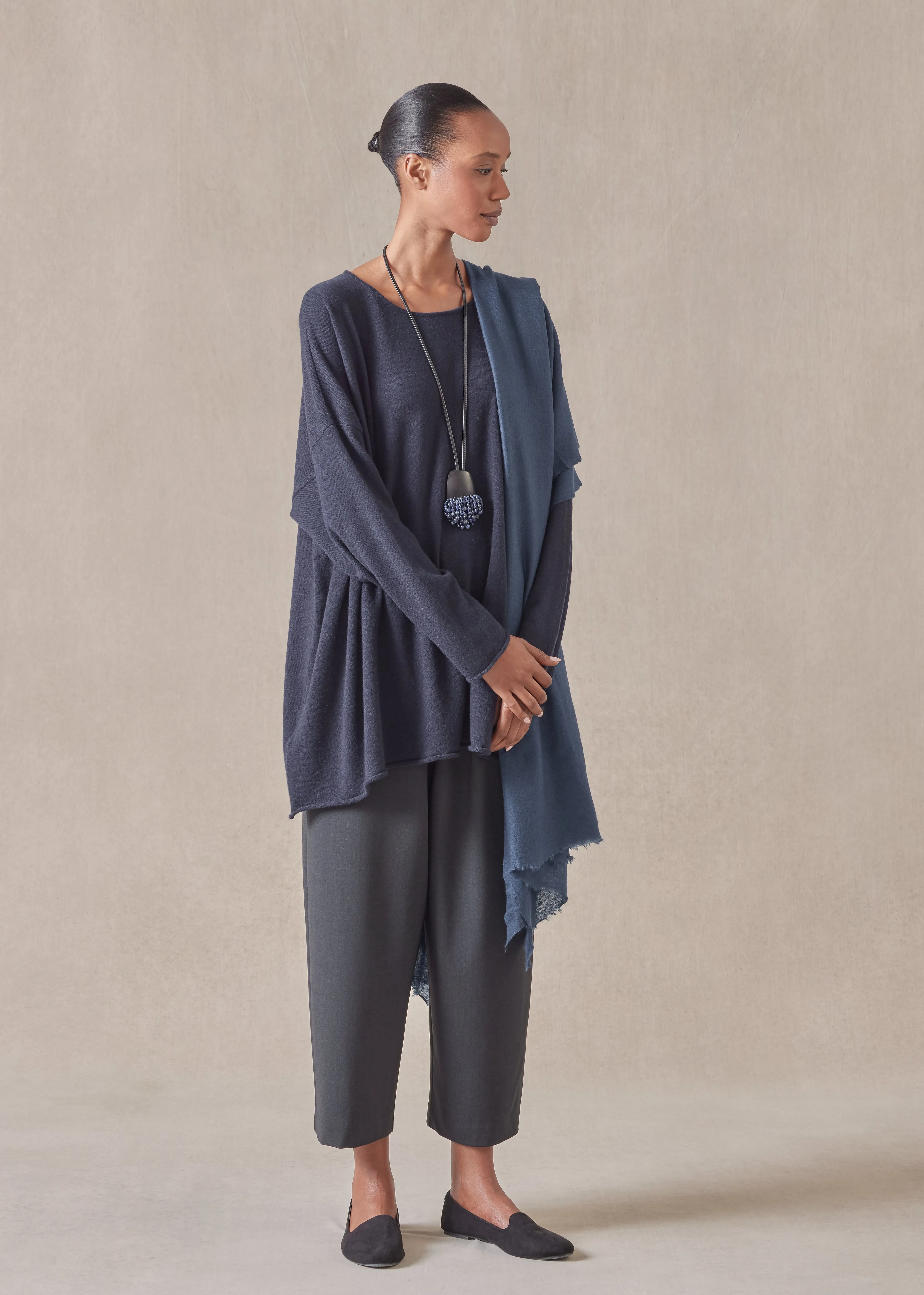 cashmere a-line bateau neck sweater - long (navydark) sold by eskandar