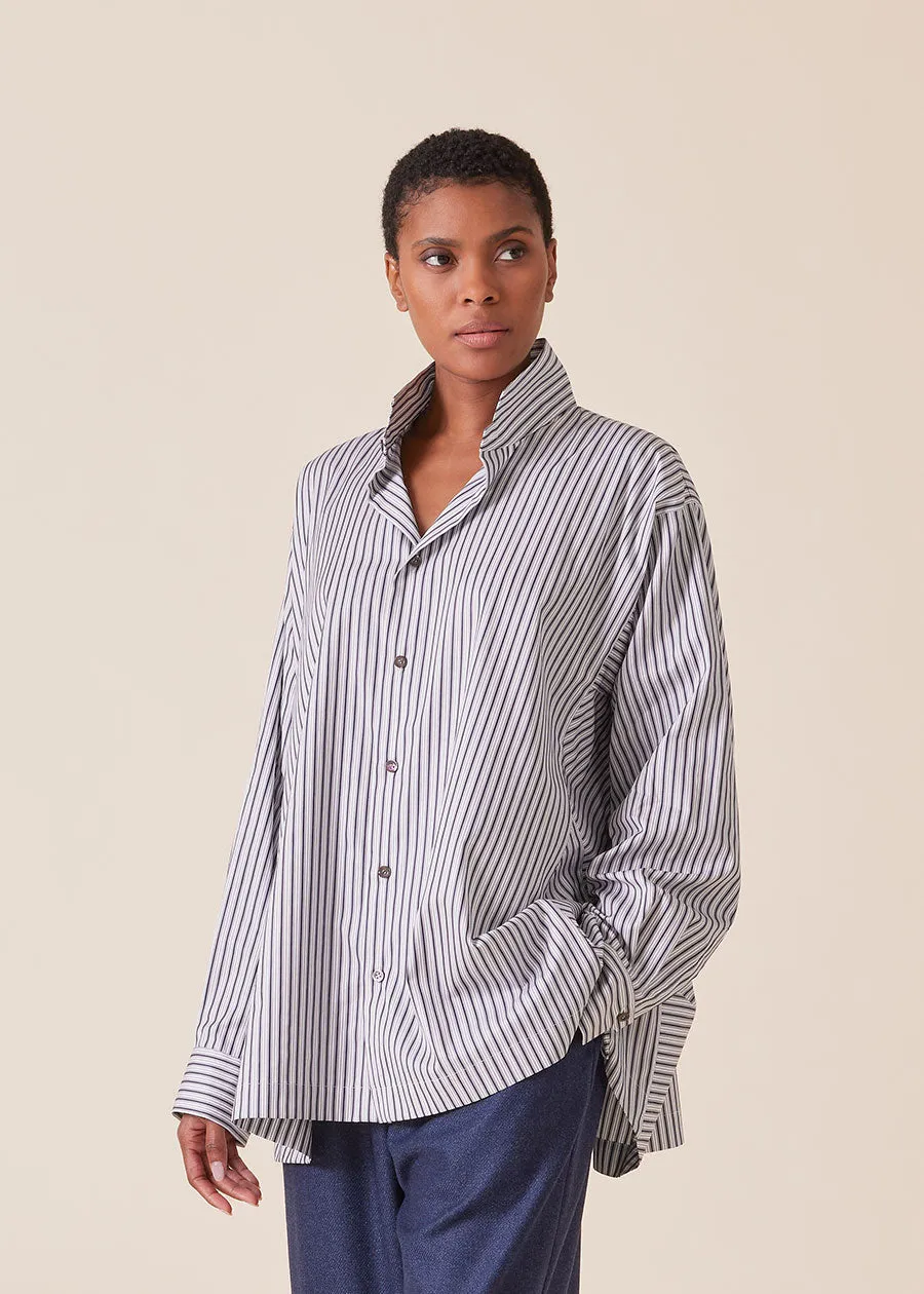 cotton caucasus shirt with notch collar - long (navystripe) sold by eskandar product image thumbnail 2