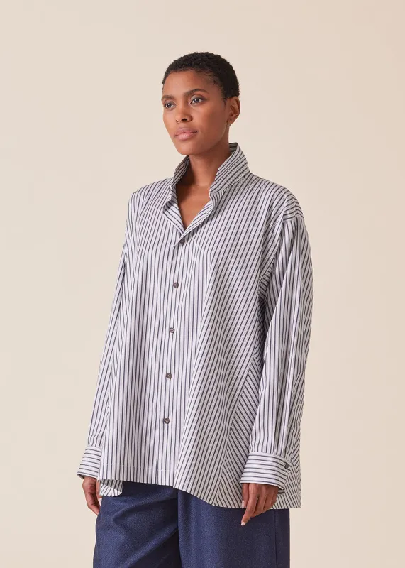 cotton caucasus shirt with notch collar - long (navystripe) sold by eskandar