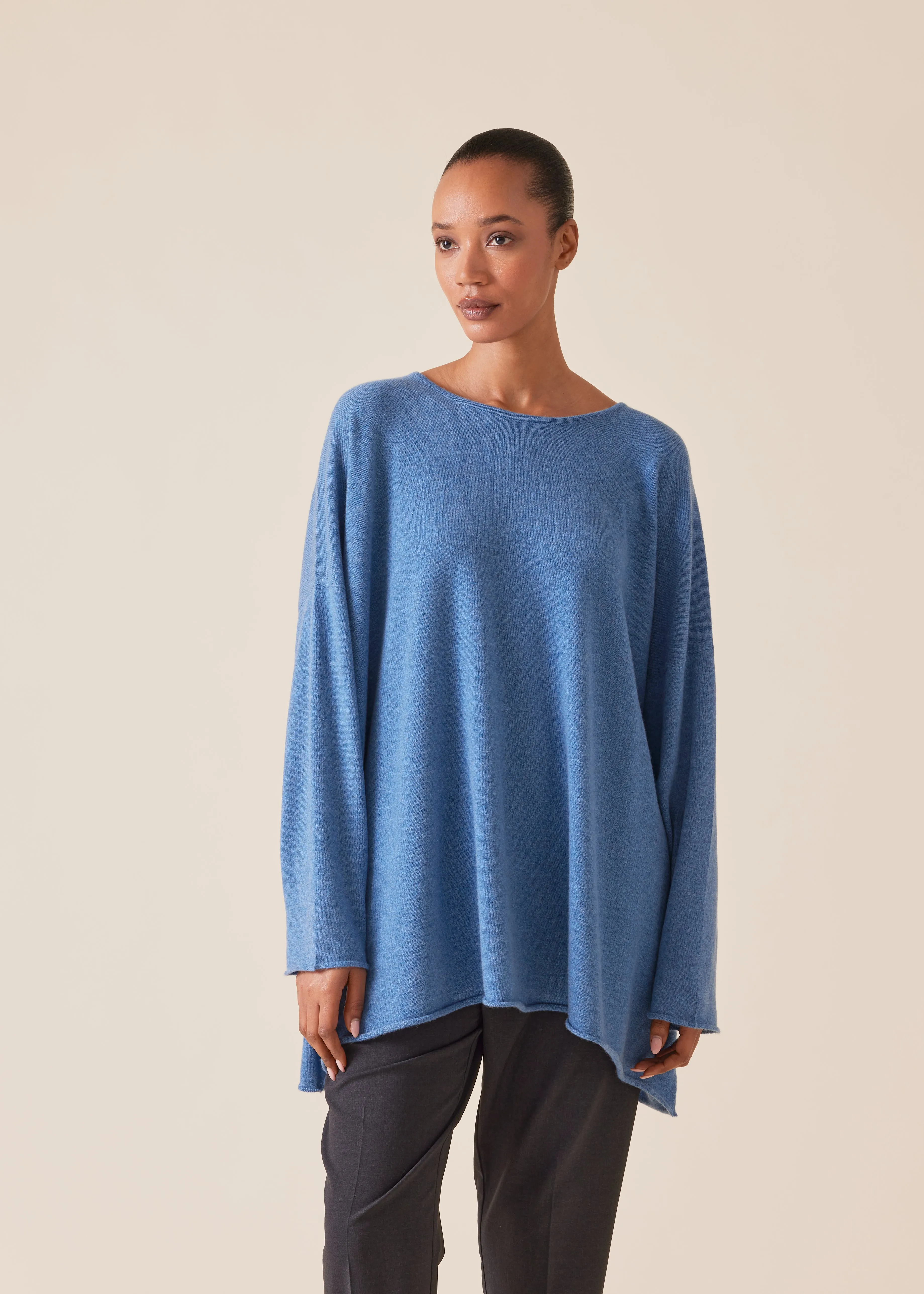 cashmere a-line bateau neck sweater - long (denim) sold by eskandar product image thumbnail 3