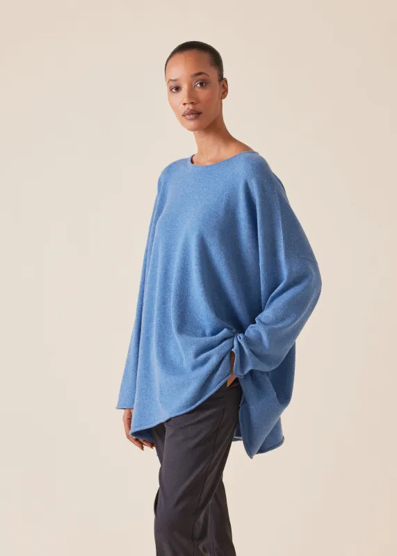cashmere a-line bateau neck sweater - long (denim) sold by eskandar