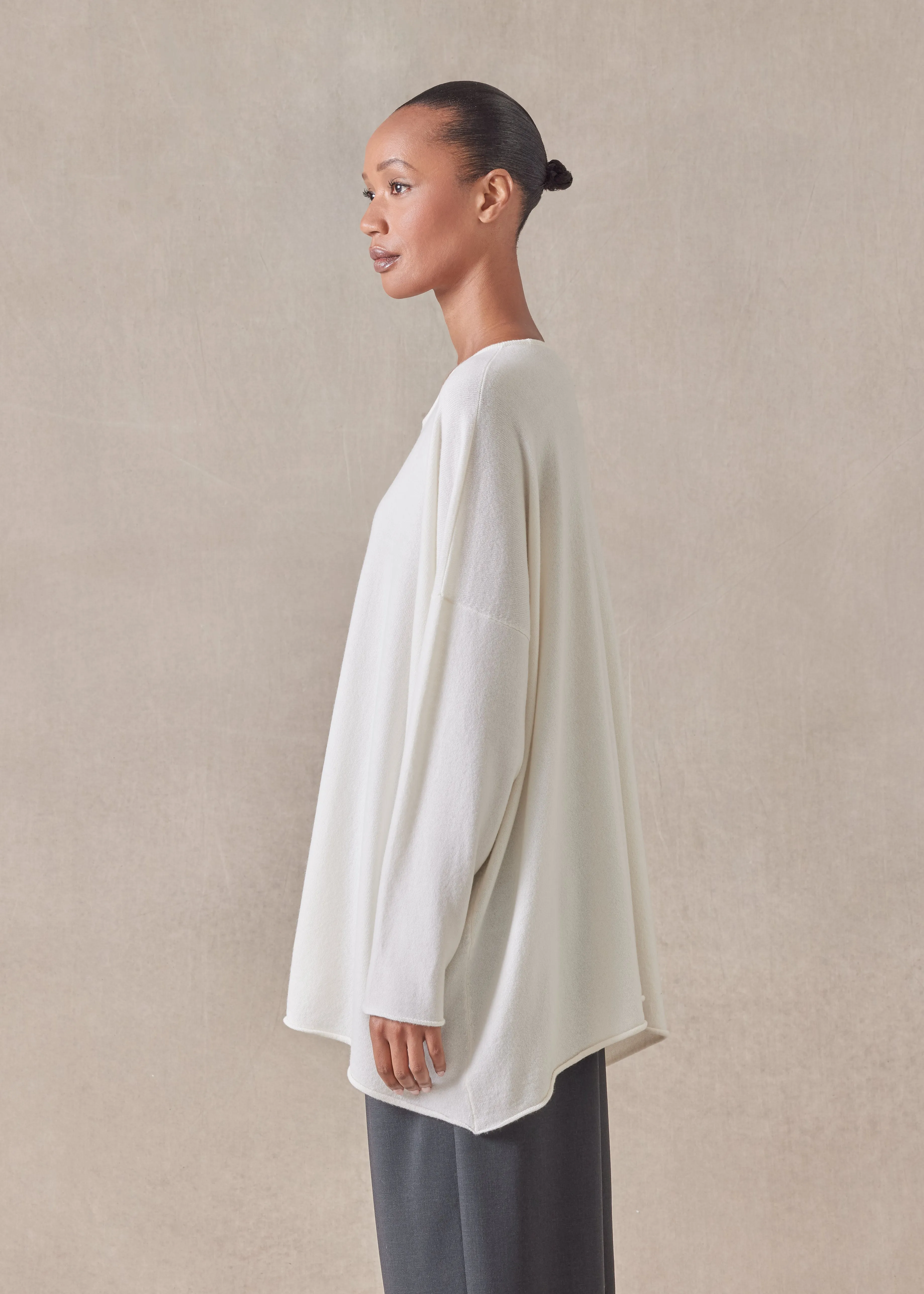 cashmere a-line bateau neck sweater - long (ivory) sold by eskandar product image thumbnail 3