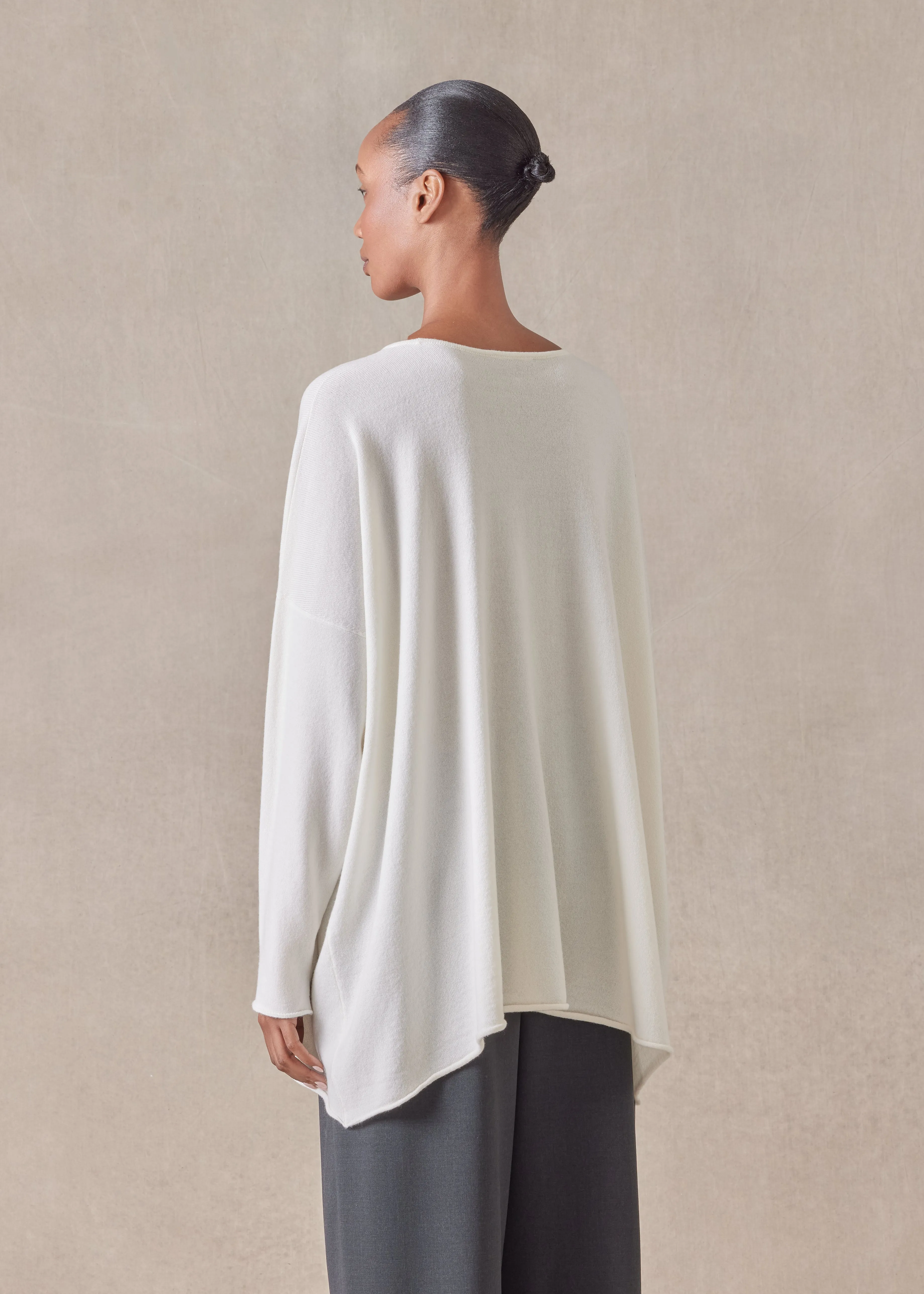 cashmere a-line bateau neck sweater - long (ivory) sold by eskandar product image thumbnail 4
