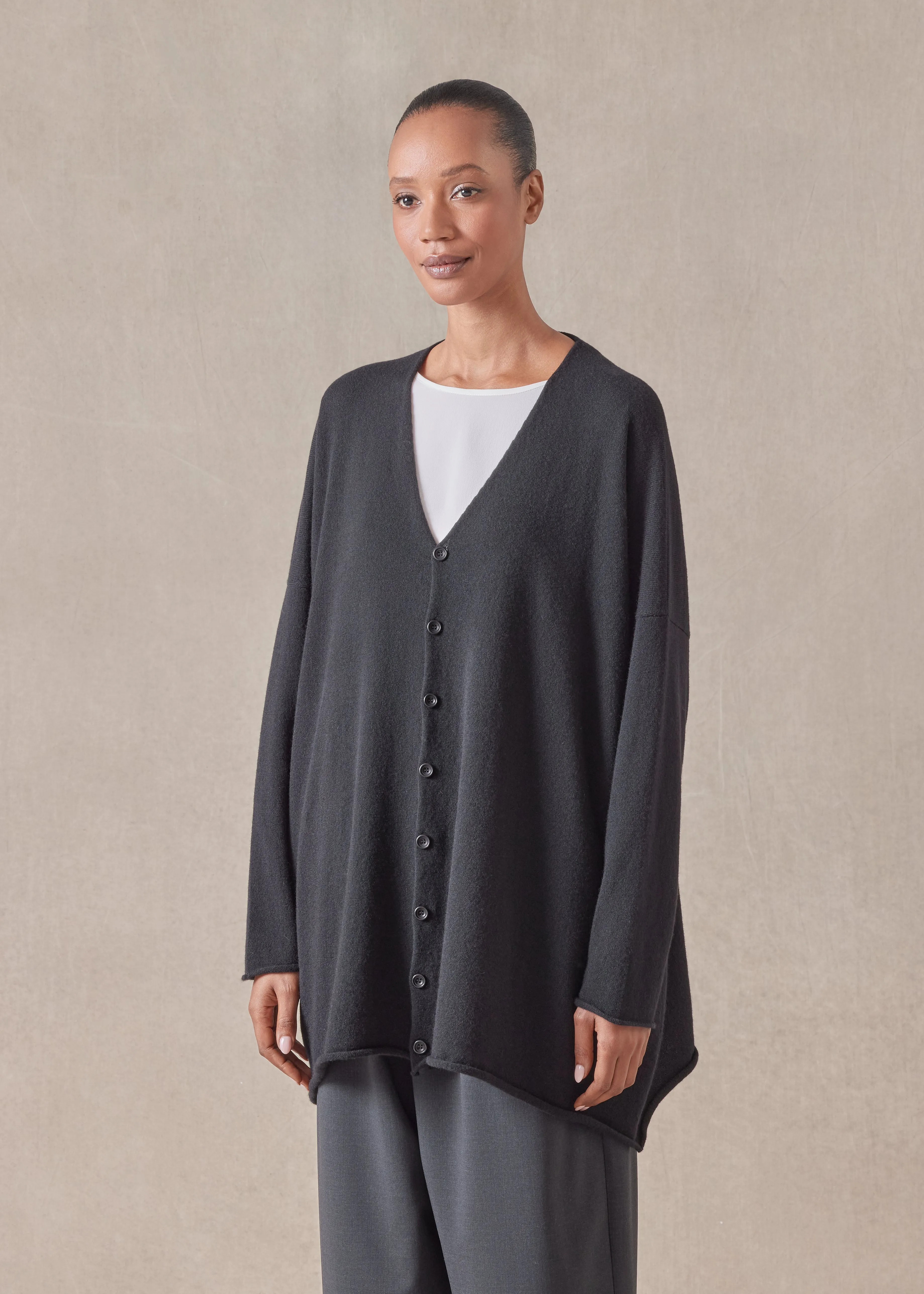 cashmere a-line V-neck cardigan - long (black) sold by eskandar product image thumbnail 2