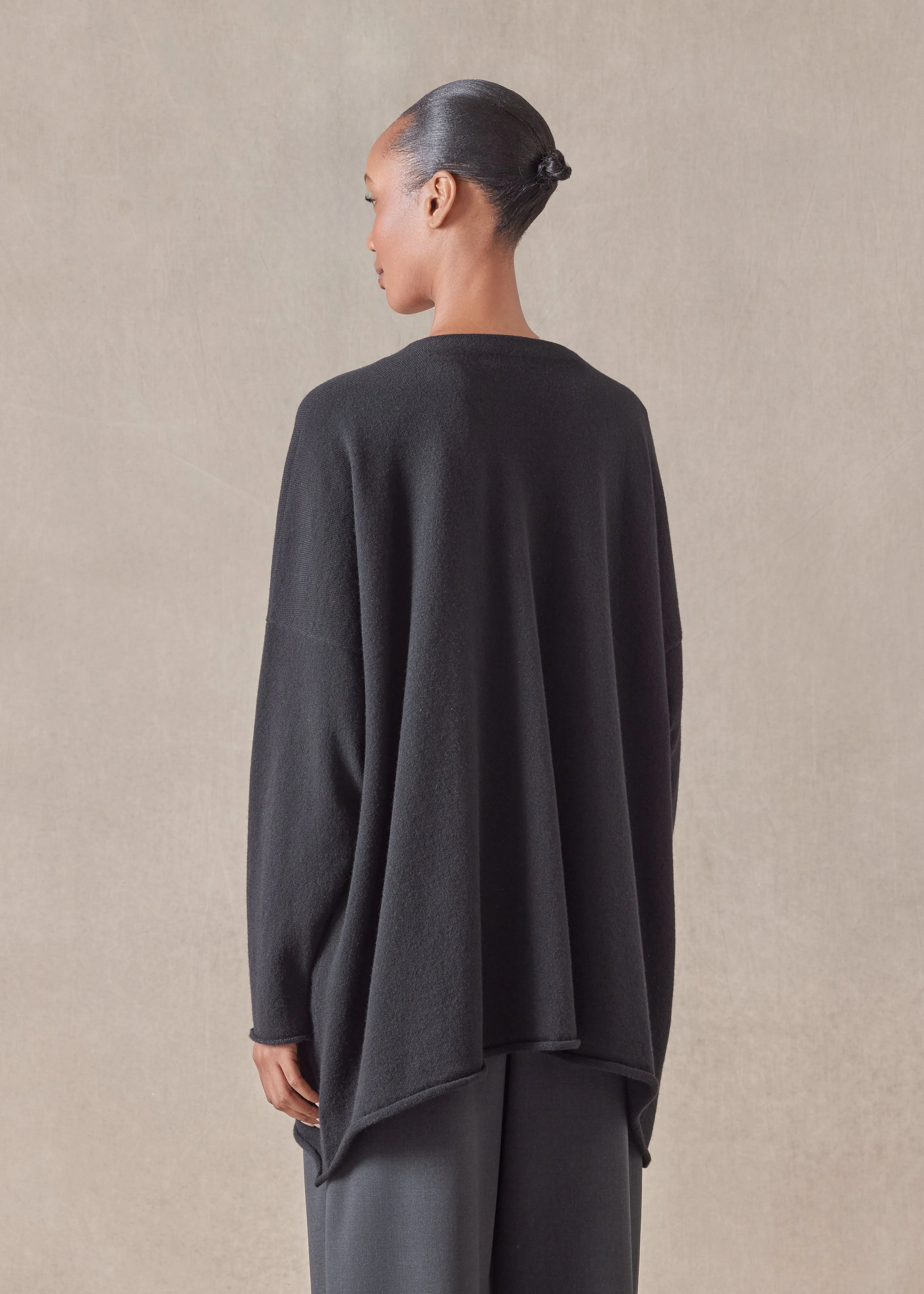 cashmere a-line V-neck cardigan - long (black) sold by eskandar product image thumbnail 4