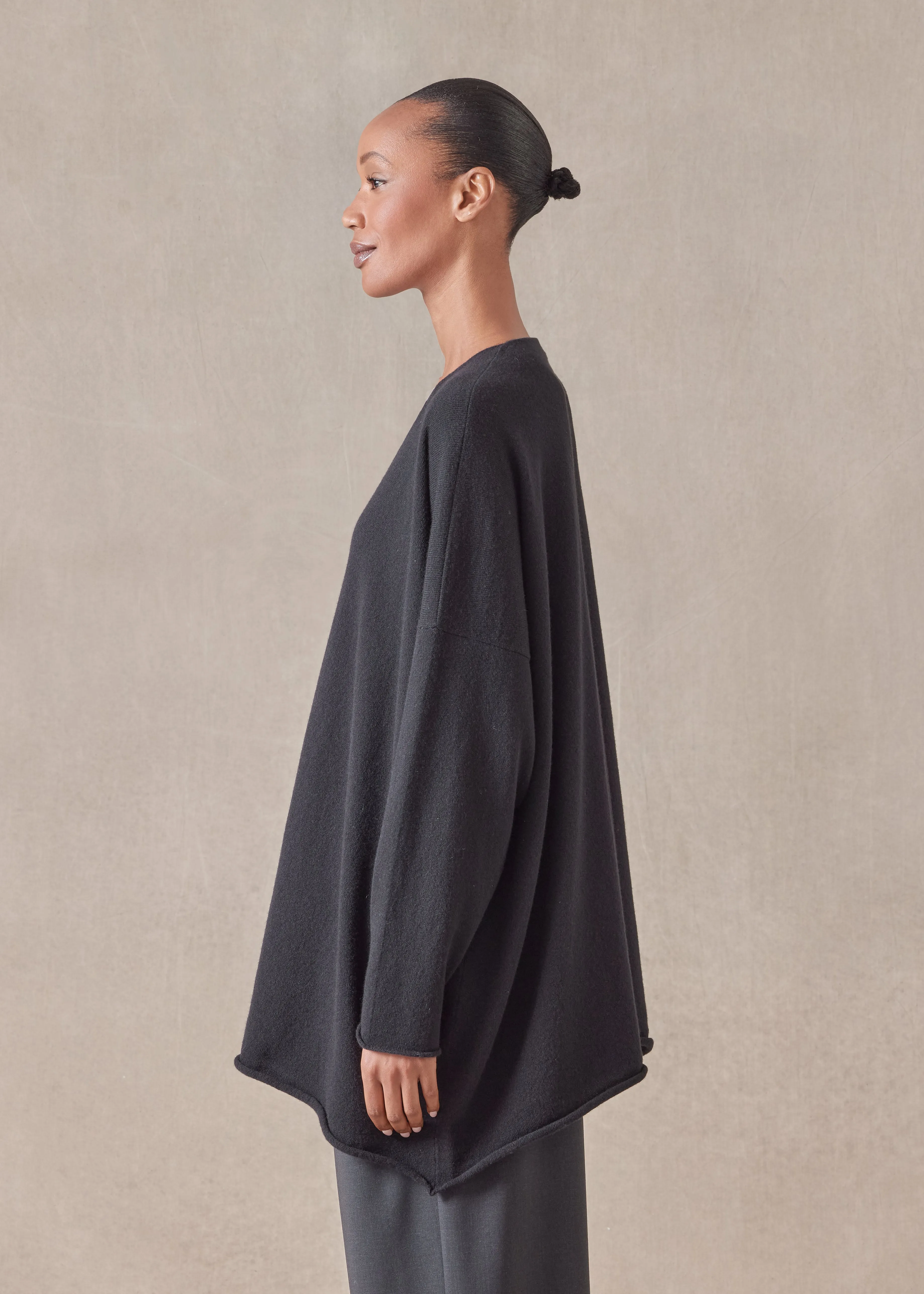 cashmere a-line V-neck cardigan - long (black) sold by eskandar product image thumbnail 3