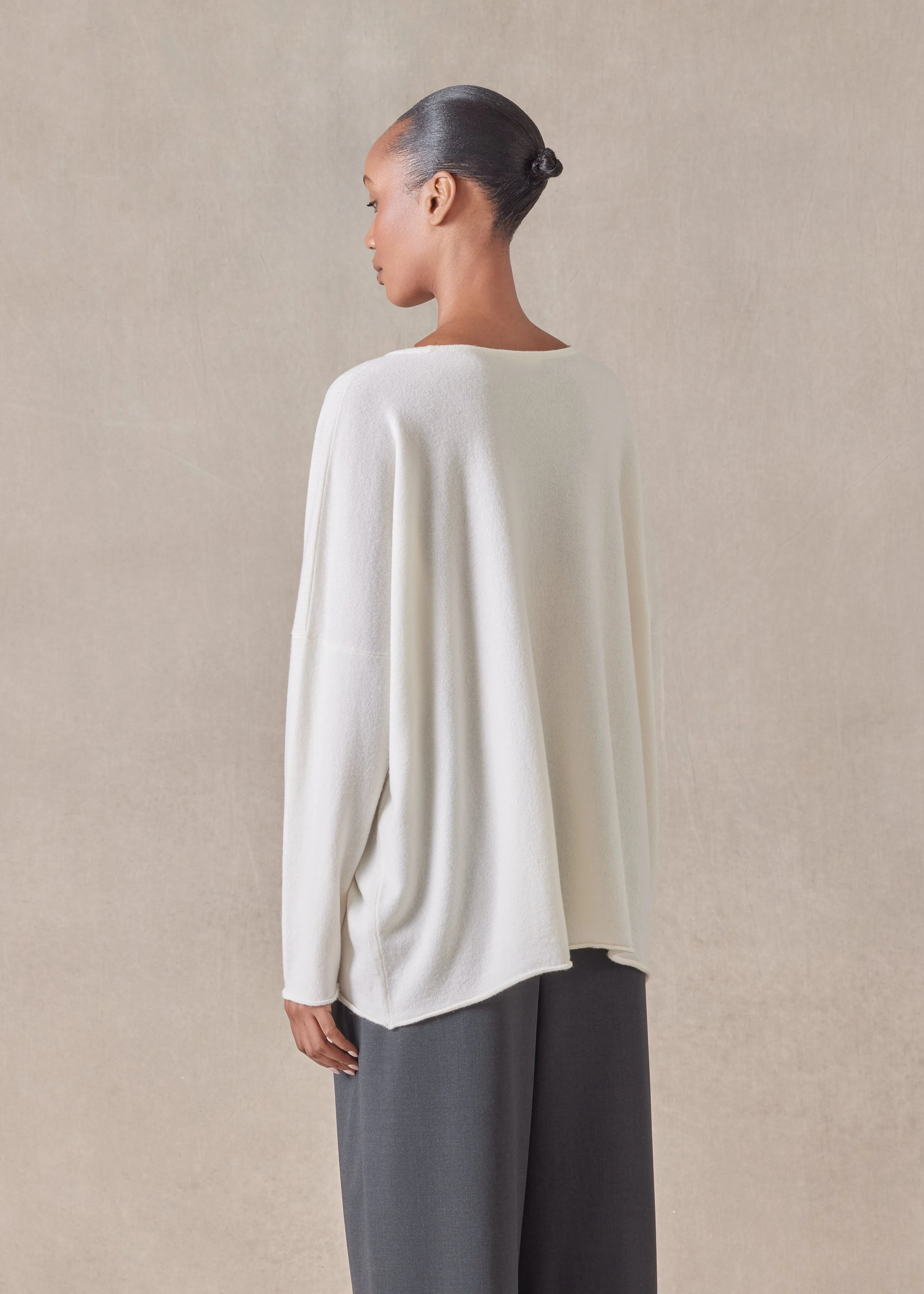 cashmere slim sleeve raw edge bateau neck sweater - mid plus sold by eskandar product image thumbnail 4