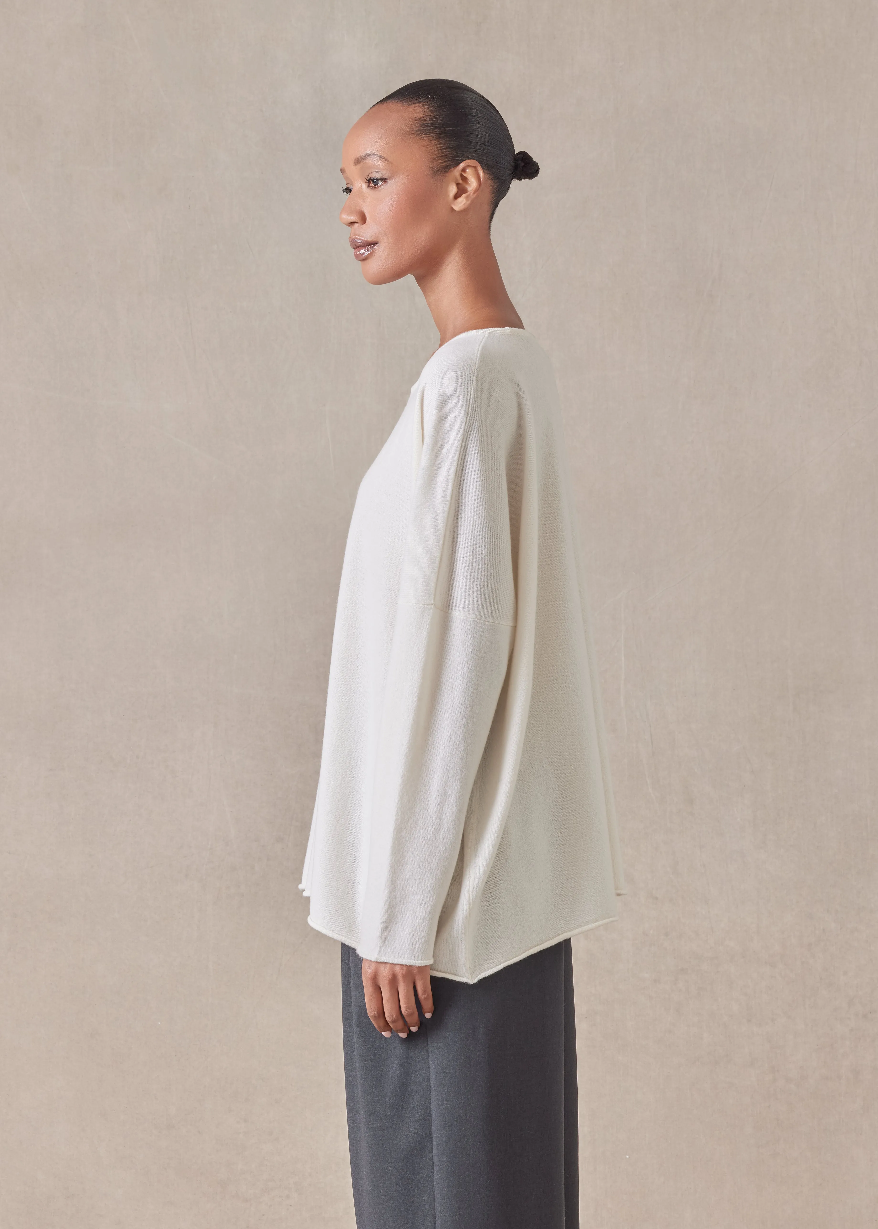 cashmere slim sleeve raw edge bateau neck sweater - mid plus sold by eskandar product image thumbnail 3