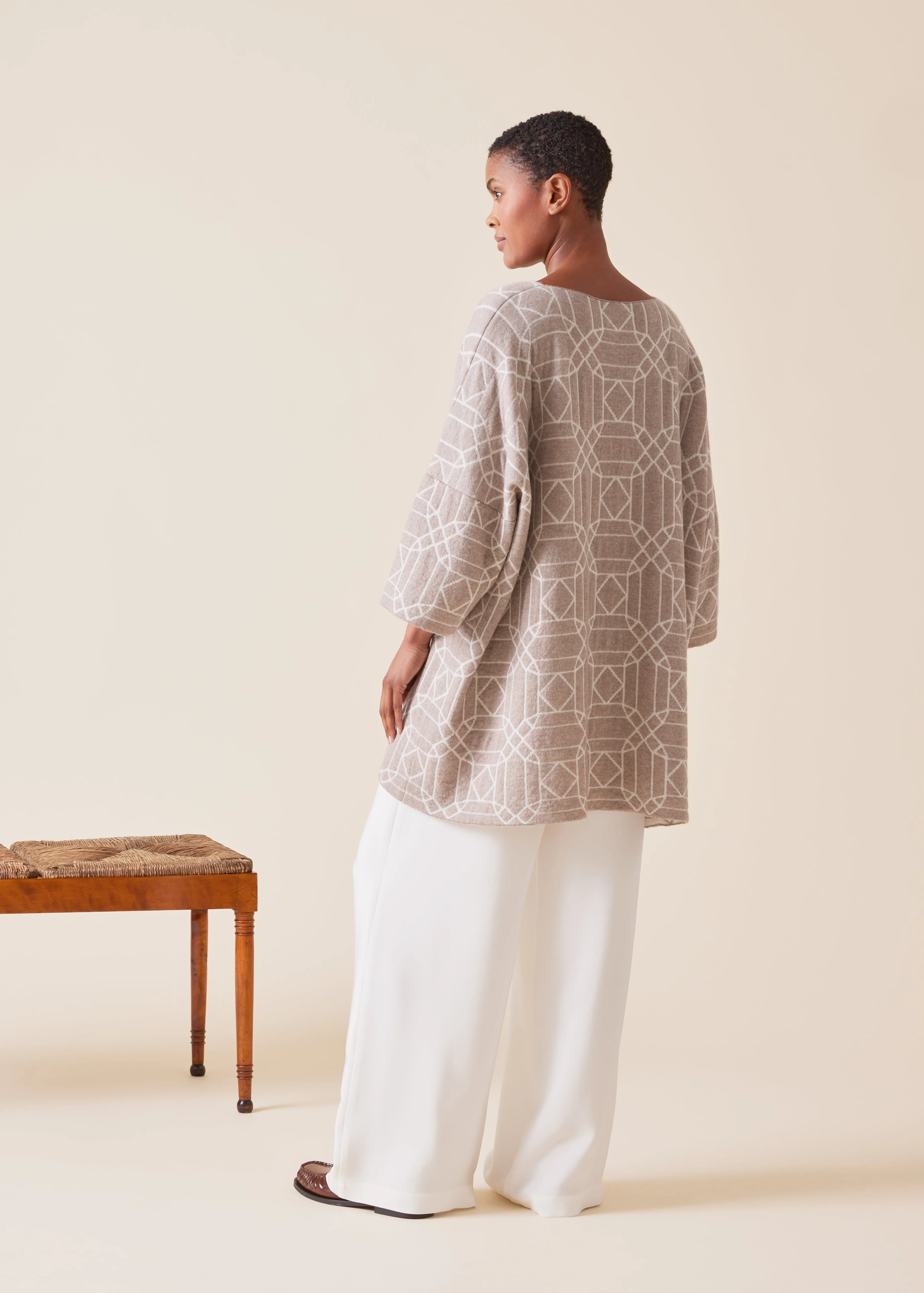 cashmere square 3/4 sleeve sweater - long (natural/white) sold by eskandar product image thumbnail 3