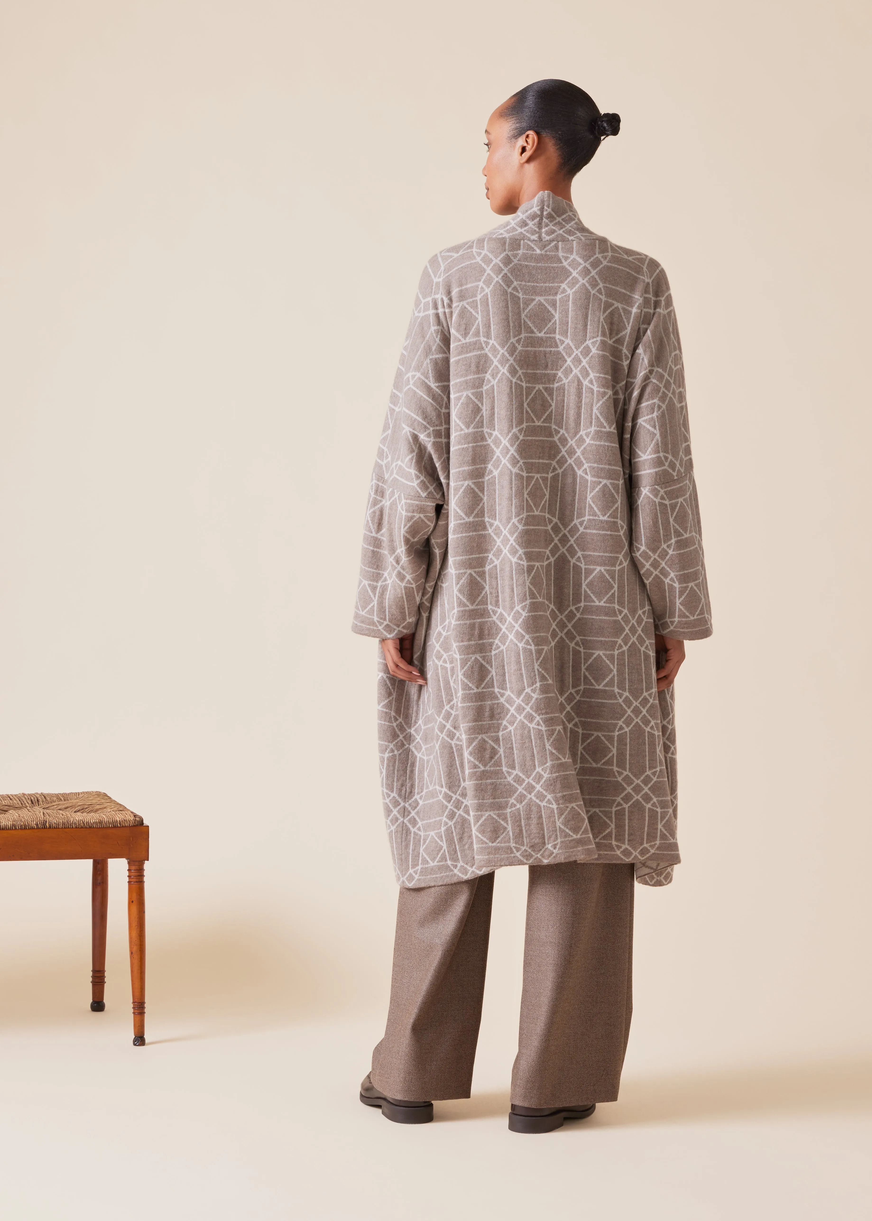 cashmere knitted scrunch shawl collar cardigan - very long sold by eskandar product image thumbnail 4