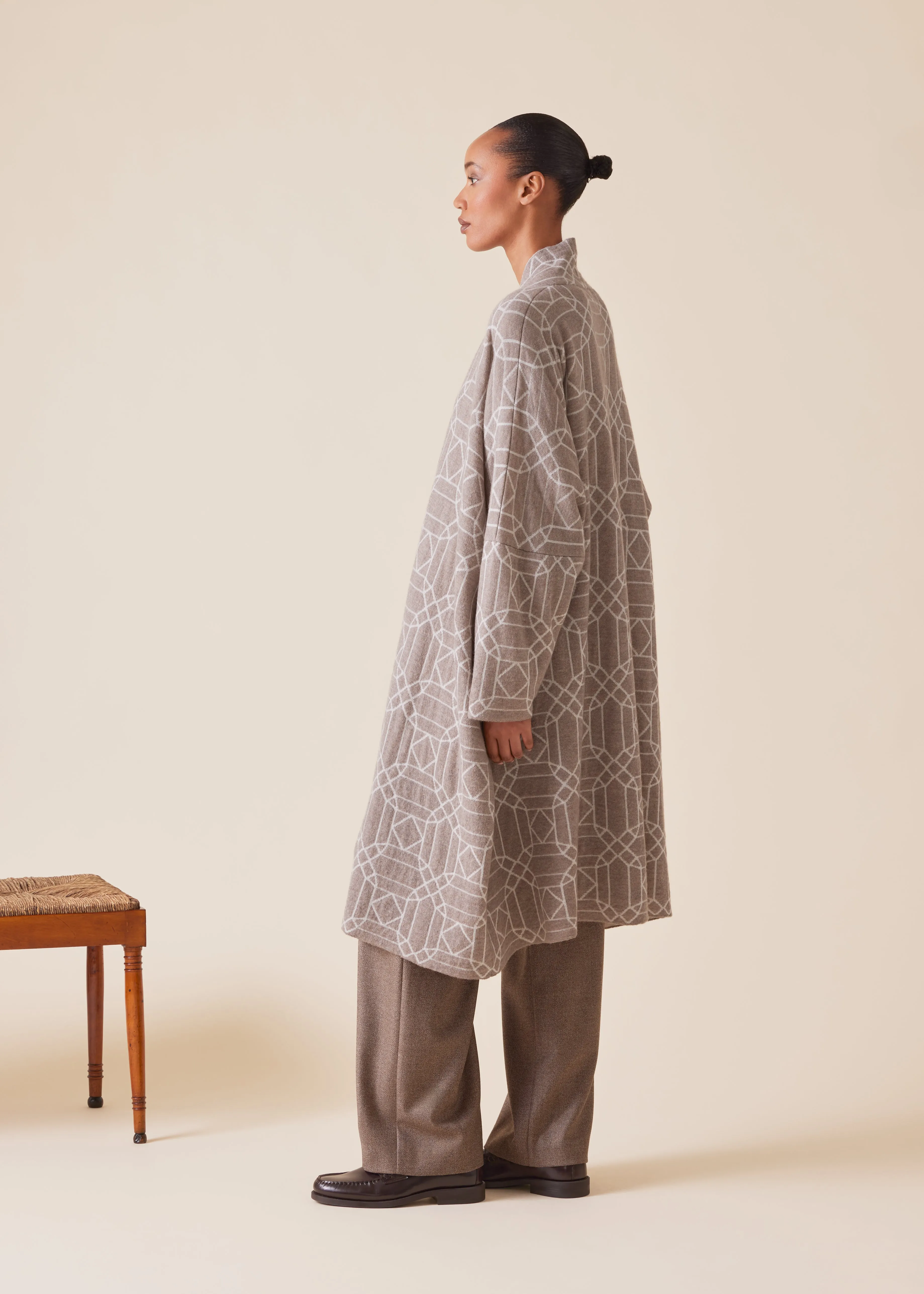 cashmere knitted scrunch shawl collar cardigan - very long sold by eskandar product image thumbnail 3