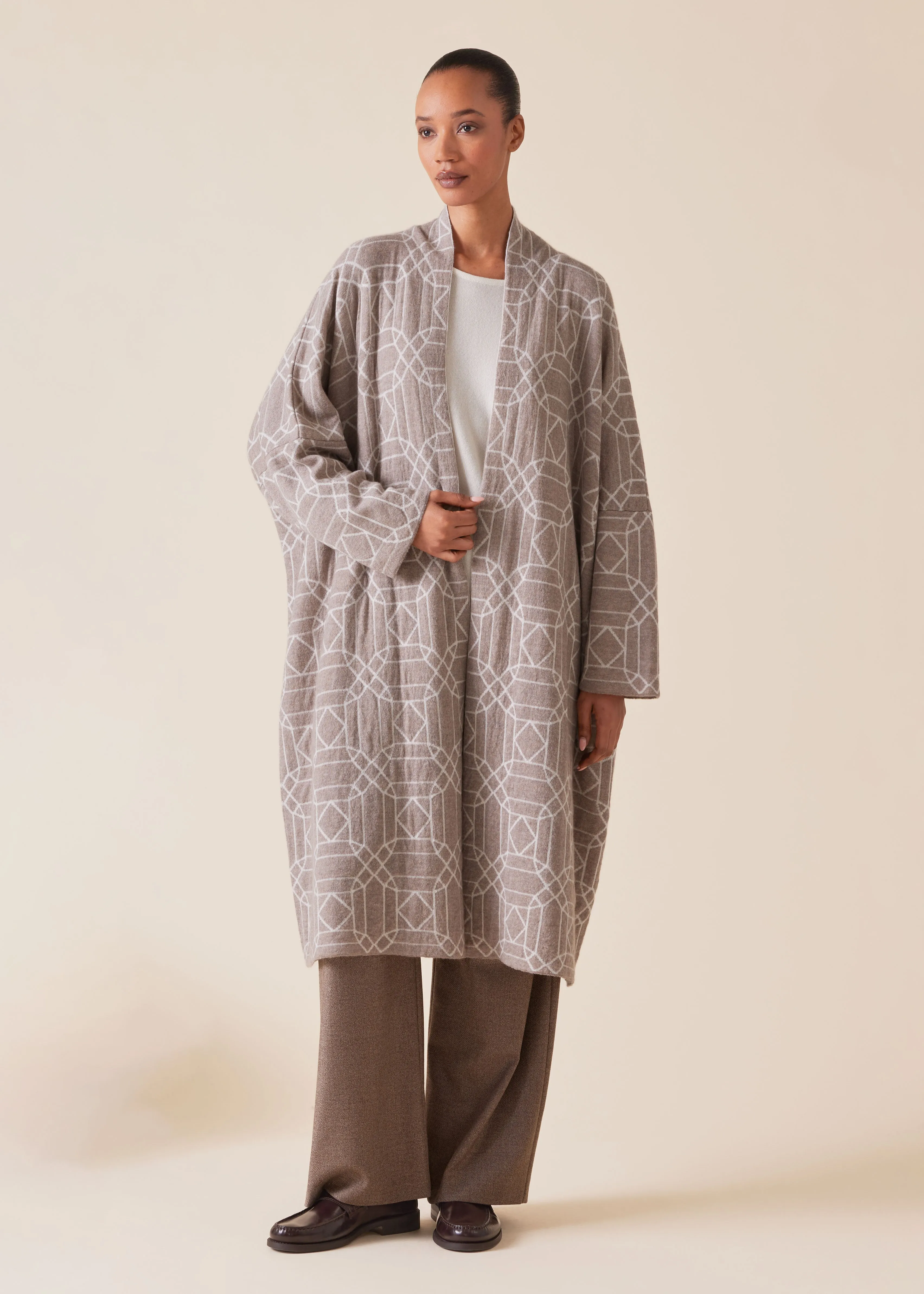cashmere knitted scrunch shawl collar cardigan - very long sold by eskandar