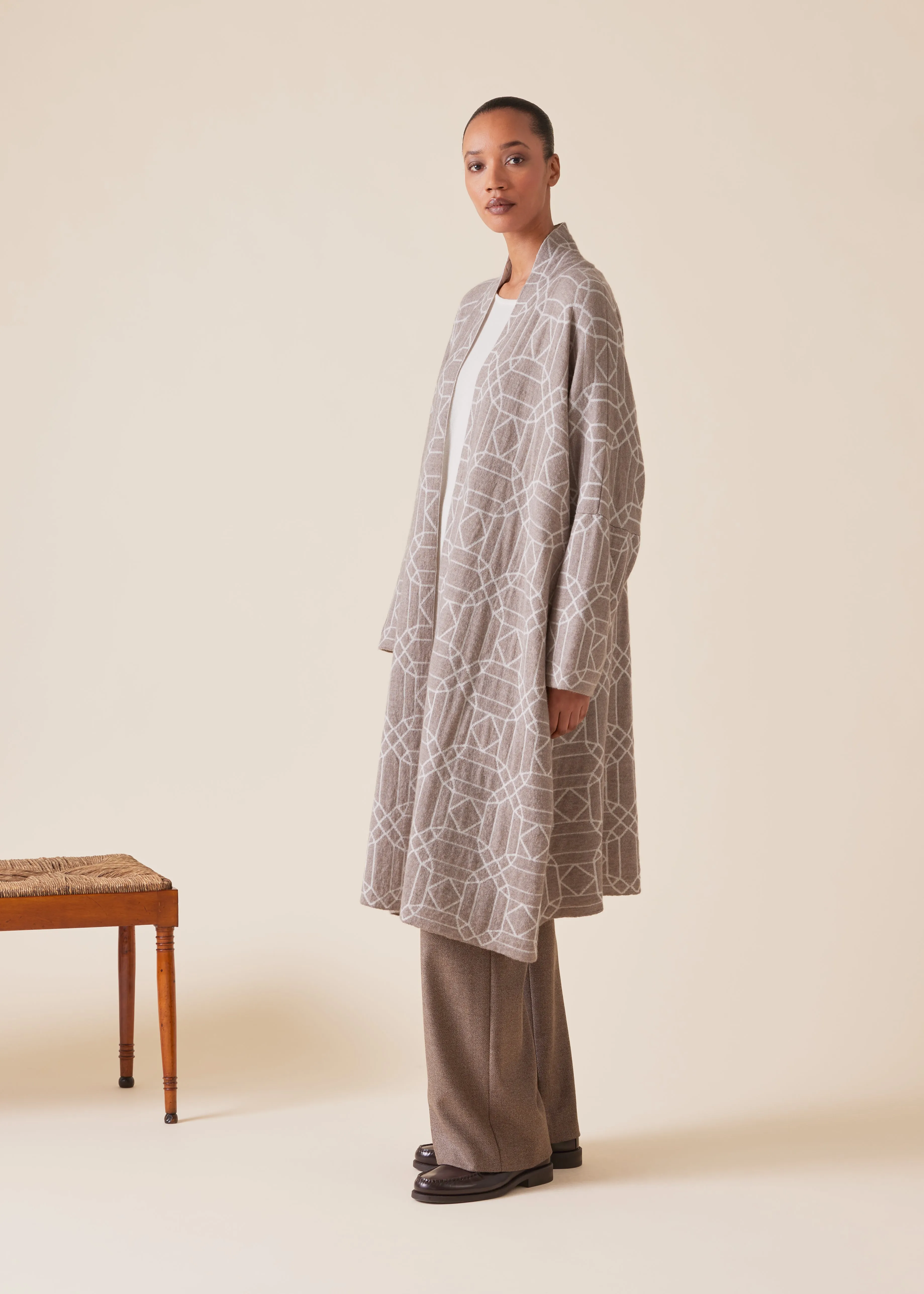 cashmere knitted scrunch shawl collar cardigan - very long sold by eskandar product image thumbnail 2