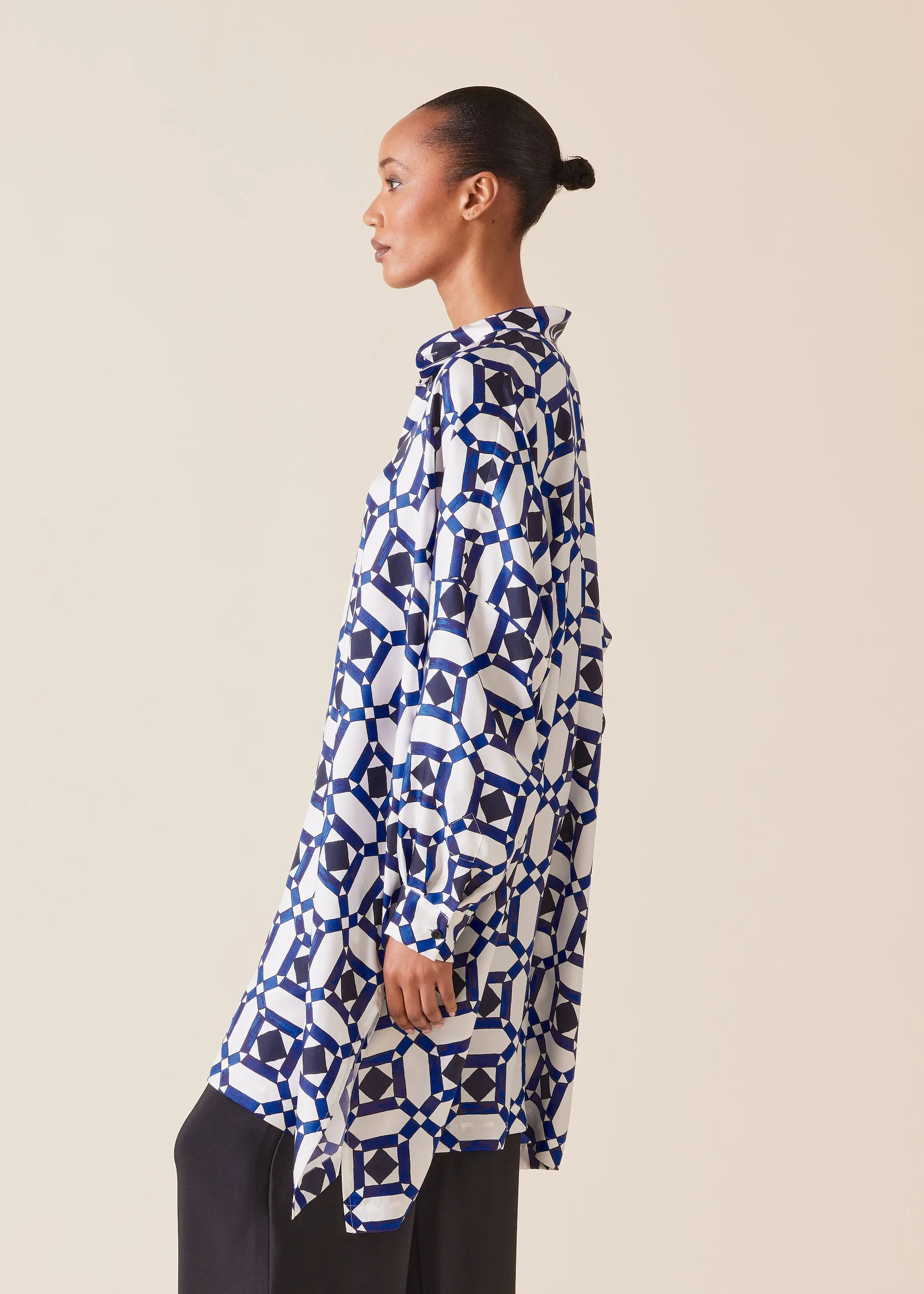 silk wide collarless shirt - very long with slits sold by eskandar product image thumbnail 2