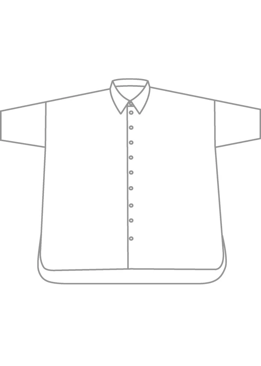 cotton sloped shoulder wide a-line short sleeve shirt with collar - long sold by eskandar product image thumbnail 4