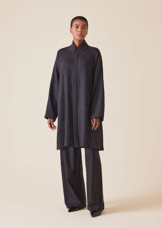 silk chinese imperial shirt with chinese collar - very long with slits sold by eskandar