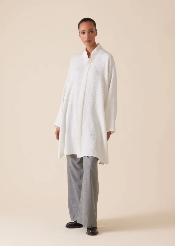 silk chinese imperial shirt with chinese collar- very long with slits sold by eskandar