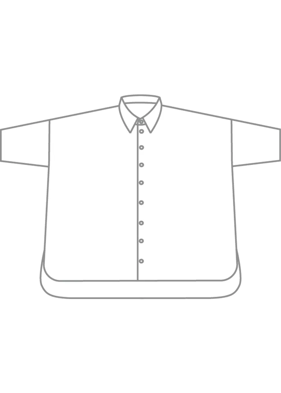 cotton denim sloped shoulder wide a-line short sleeve shirt with collar - mid sold by eskandar product image thumbnail 3