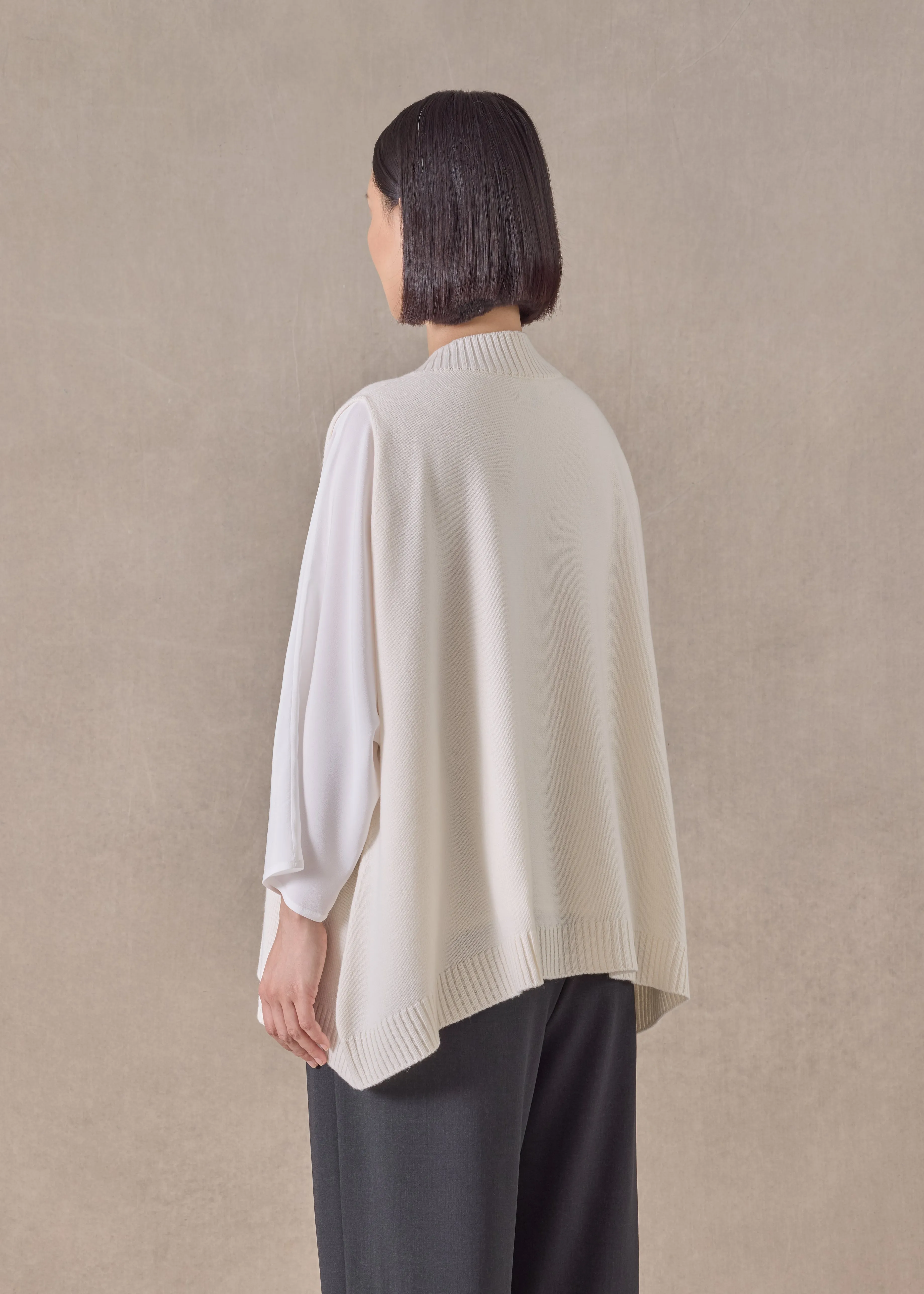 cashmere a-line sleeveless deep v-neck sweater - mid plus (ivory) sold by eskandar product image thumbnail 4