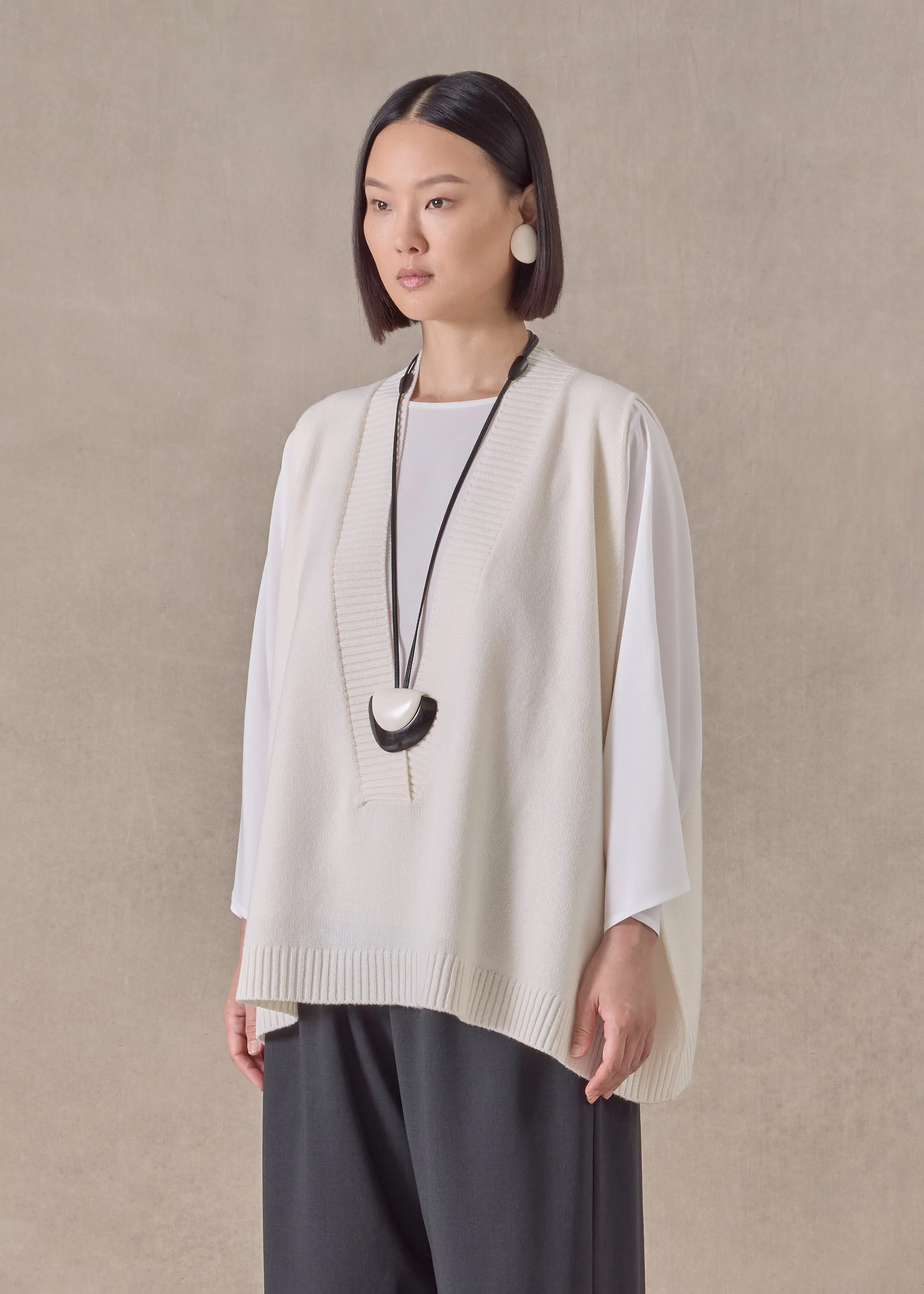 cashmere a-line sleeveless deep v-neck sweater - mid plus (ivory) sold by eskandar product image thumbnail 2