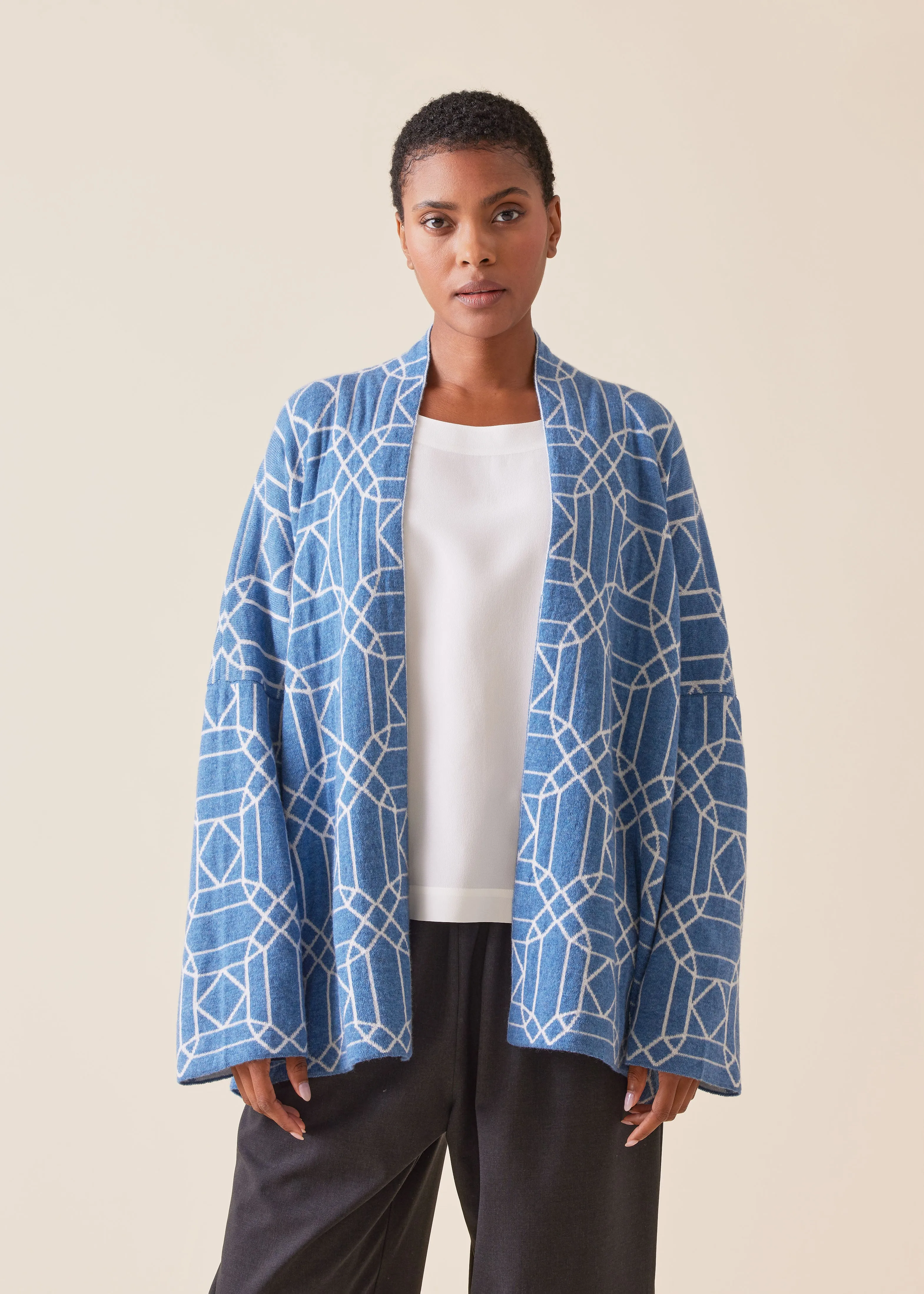 cashmere knitted scrunch shawl collar cardigan - mid sold by eskandar product image thumbnail 3