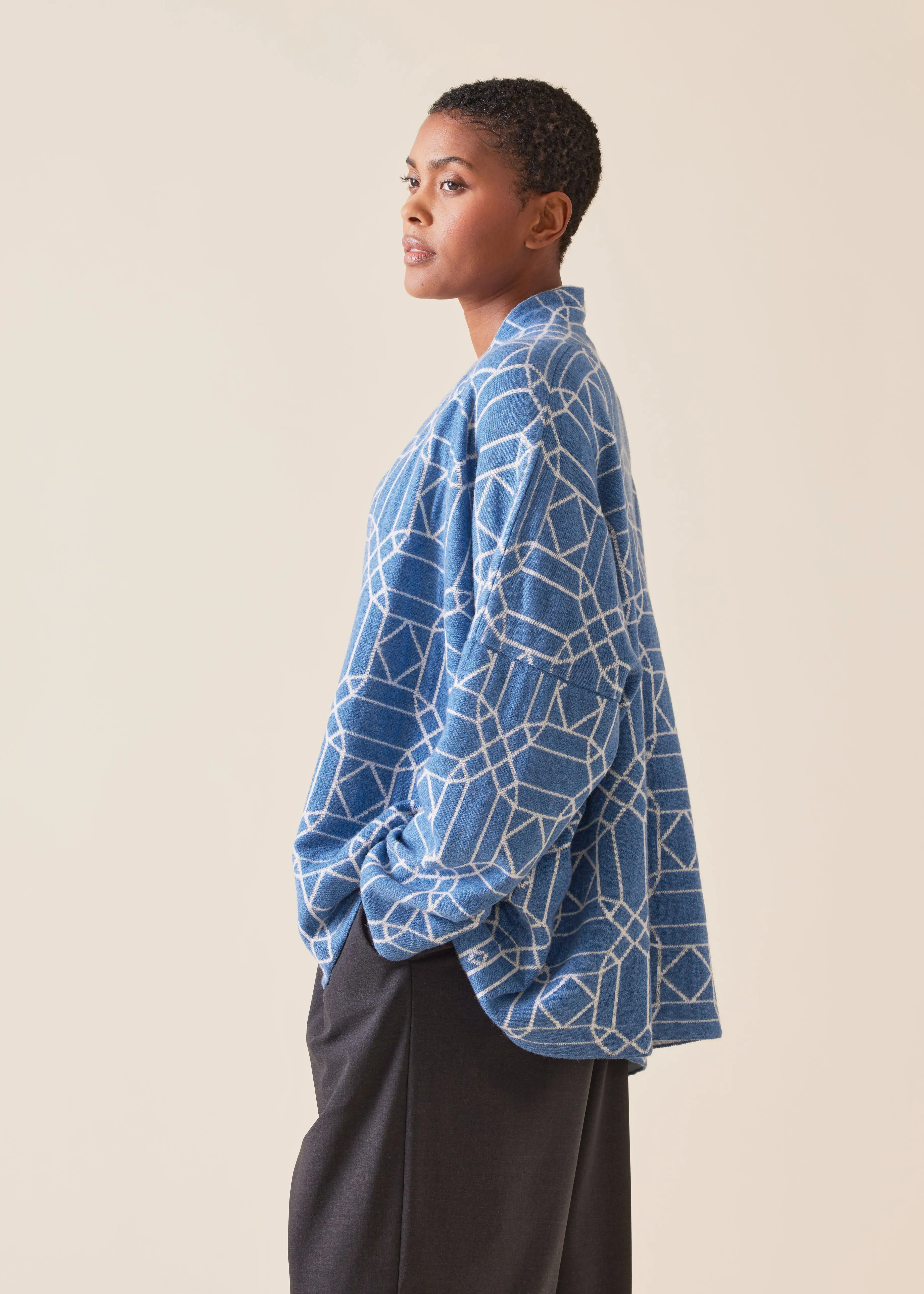 cashmere knitted scrunch shawl collar cardigan - mid sold by eskandar product image thumbnail 2