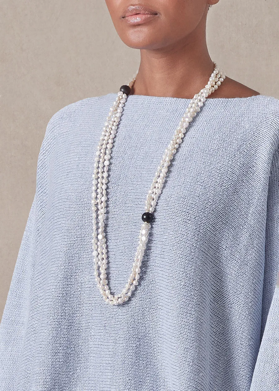 triple strand pearl necklace with wooden bead detail sold by eskandar product image thumbnail 2