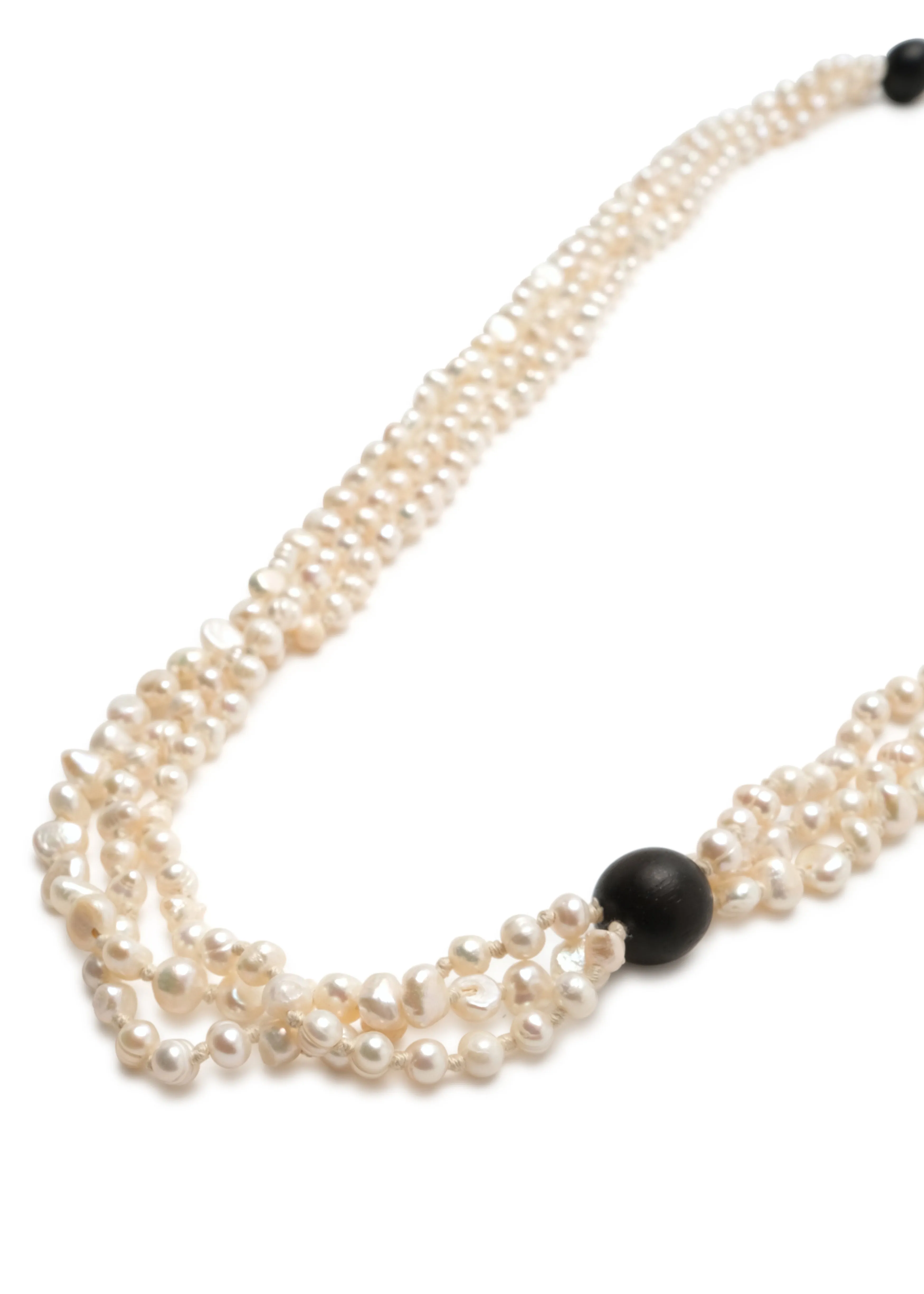 triple strand pearl necklace with wooden bead detail sold by eskandar product image thumbnail 3