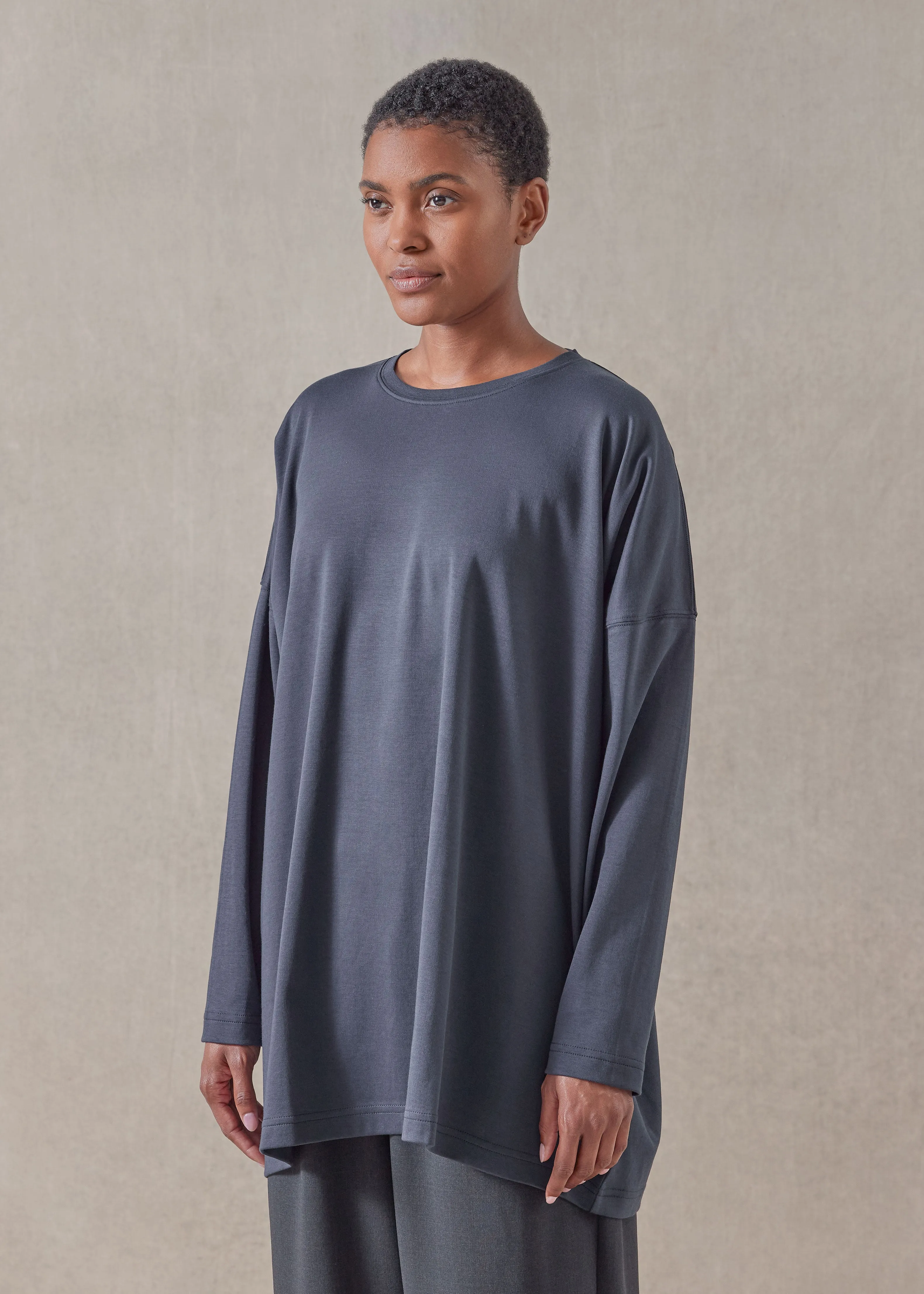 cotton jersey long sleeve boat neck t-shirt - long sold by eskandar product image thumbnail 2