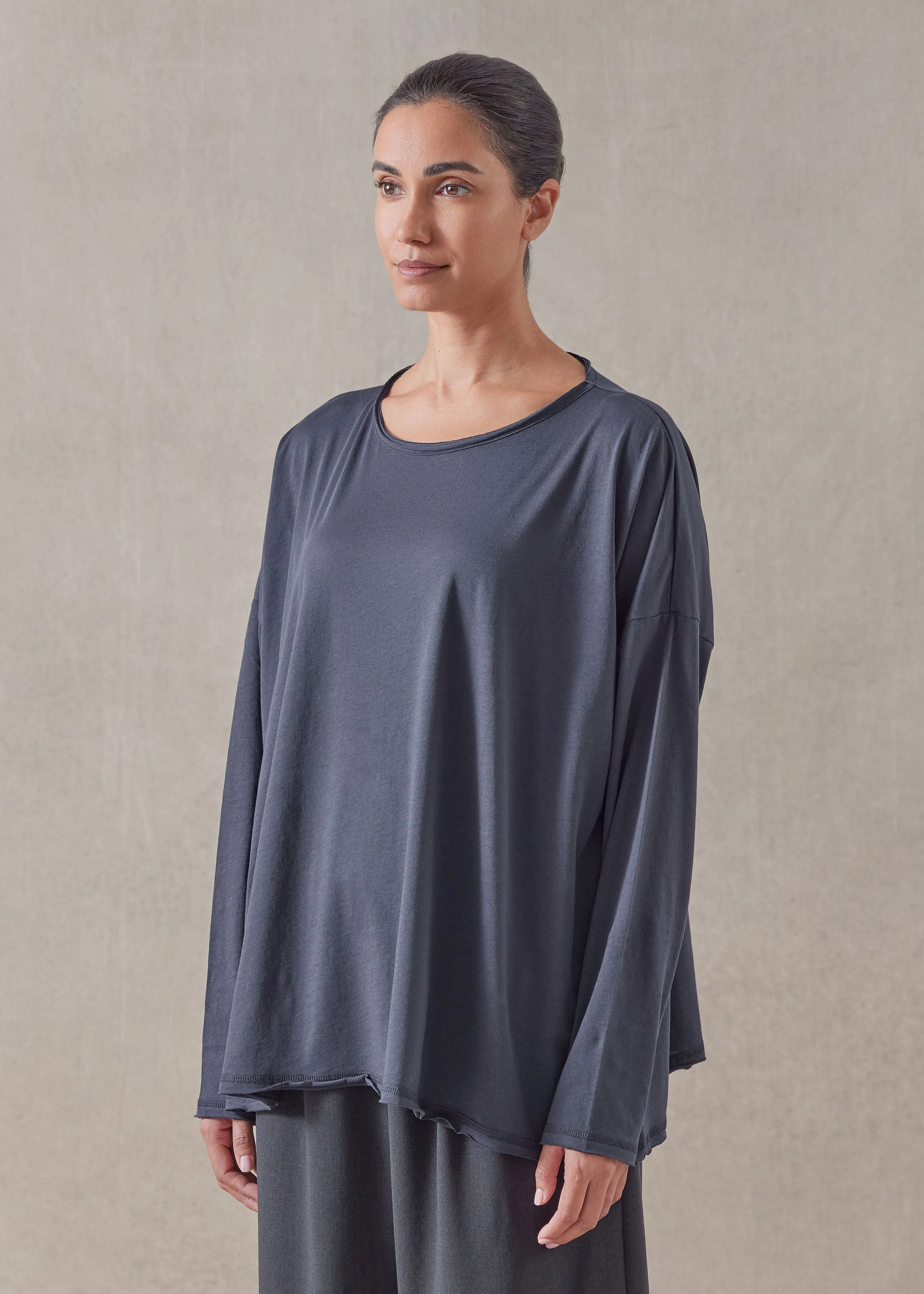 cotton jersey long sleeve double edge scoop neck - mid plus sold by eskandar product image thumbnail 3