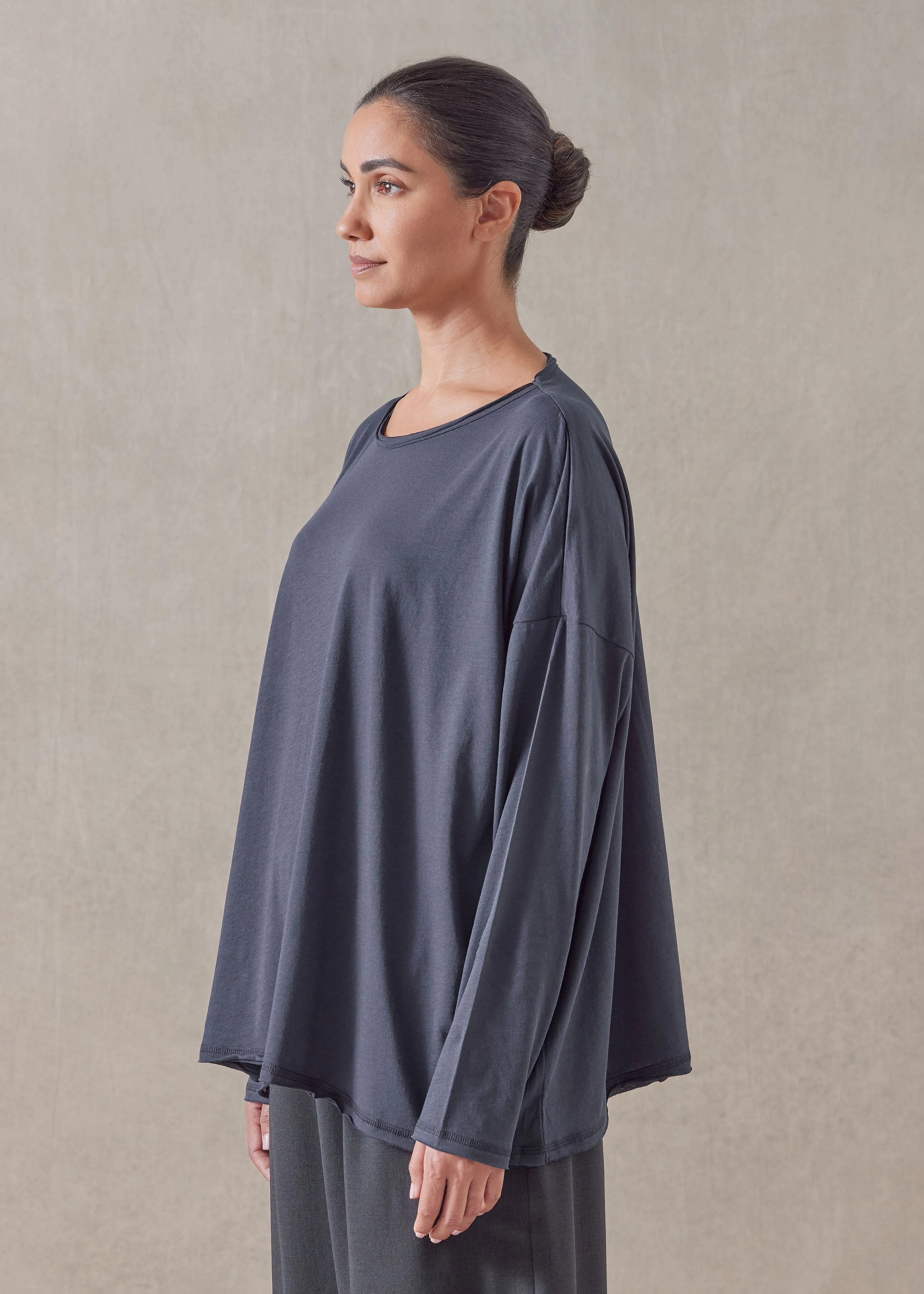 cotton jersey long sleeve double edge scoop neck - mid plus sold by eskandar product image thumbnail 2