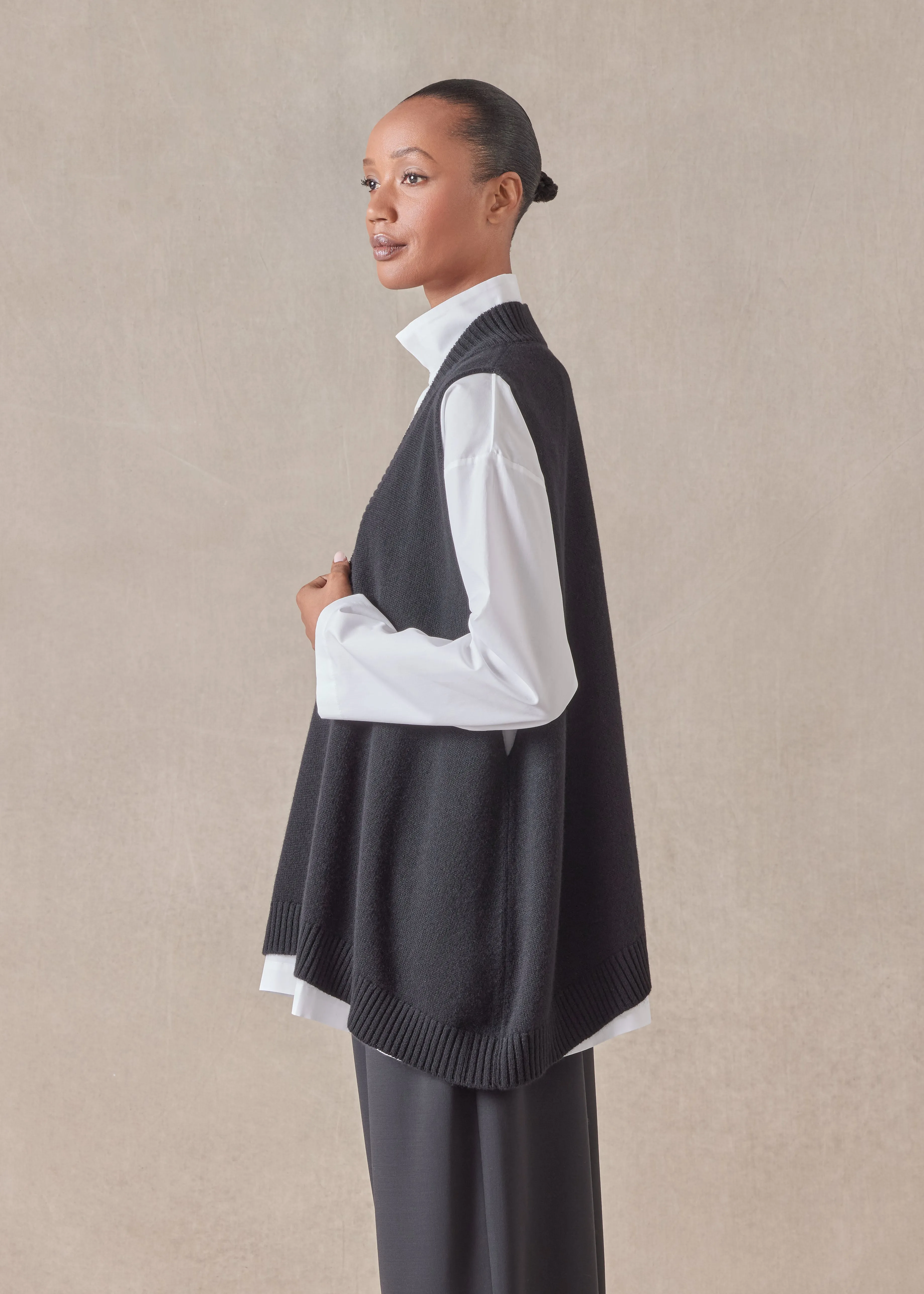 cashmere a-line sleeveless deep v-neck sweater - mid plus sold by eskandar product image thumbnail 3