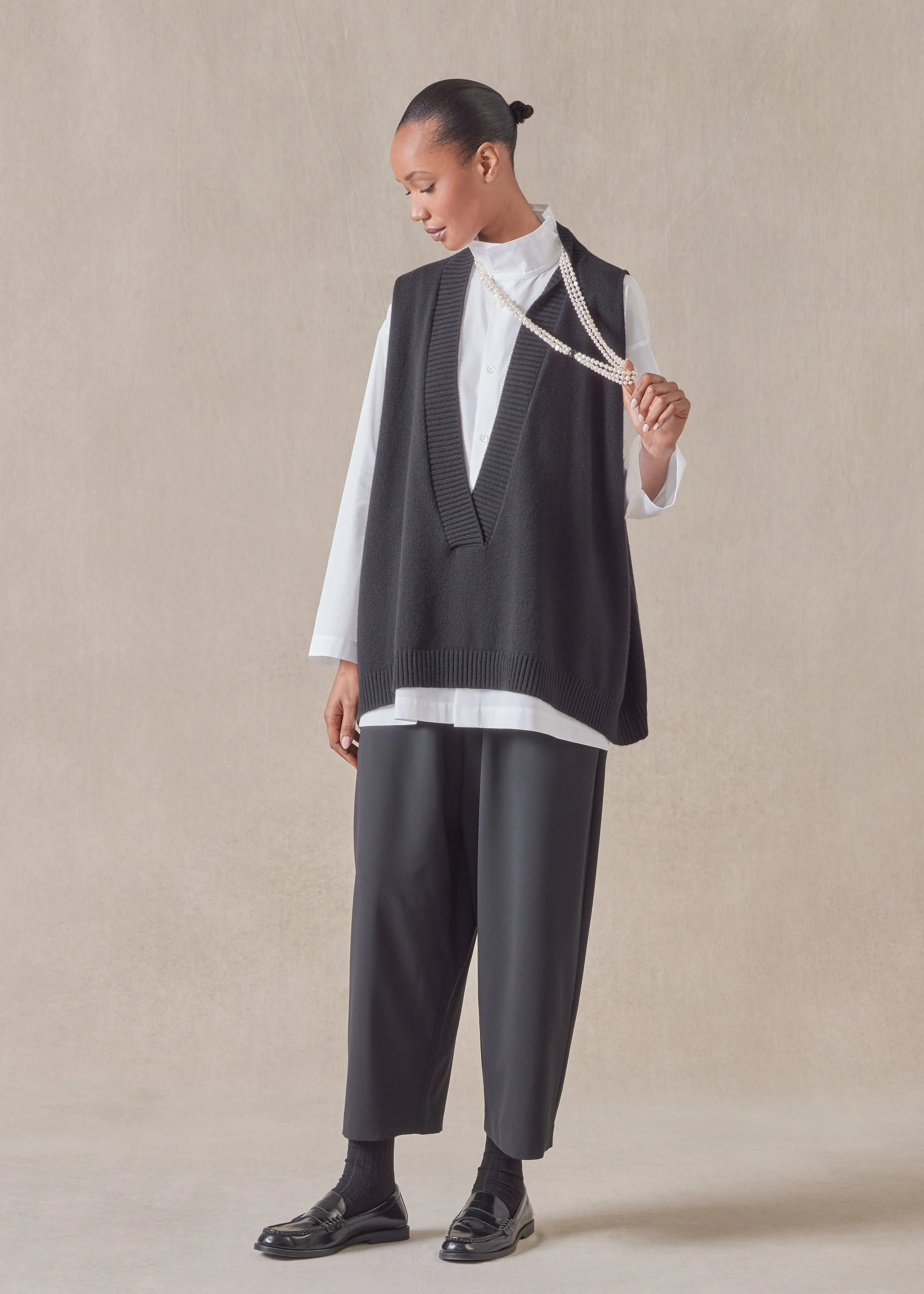 cashmere a-line sleeveless deep v-neck sweater - mid plus sold by eskandar