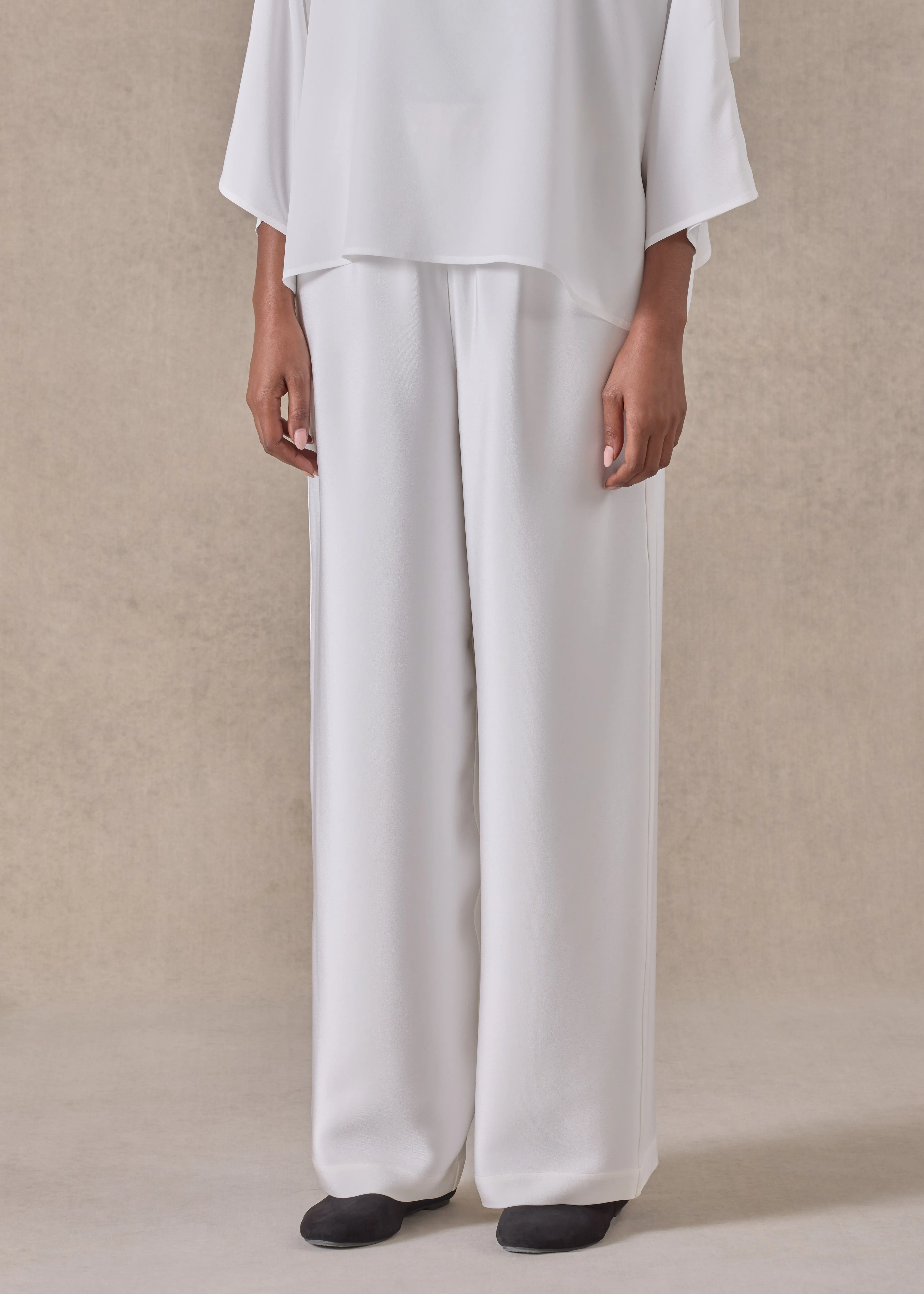 silk flared trouser (white) sold by eskandar