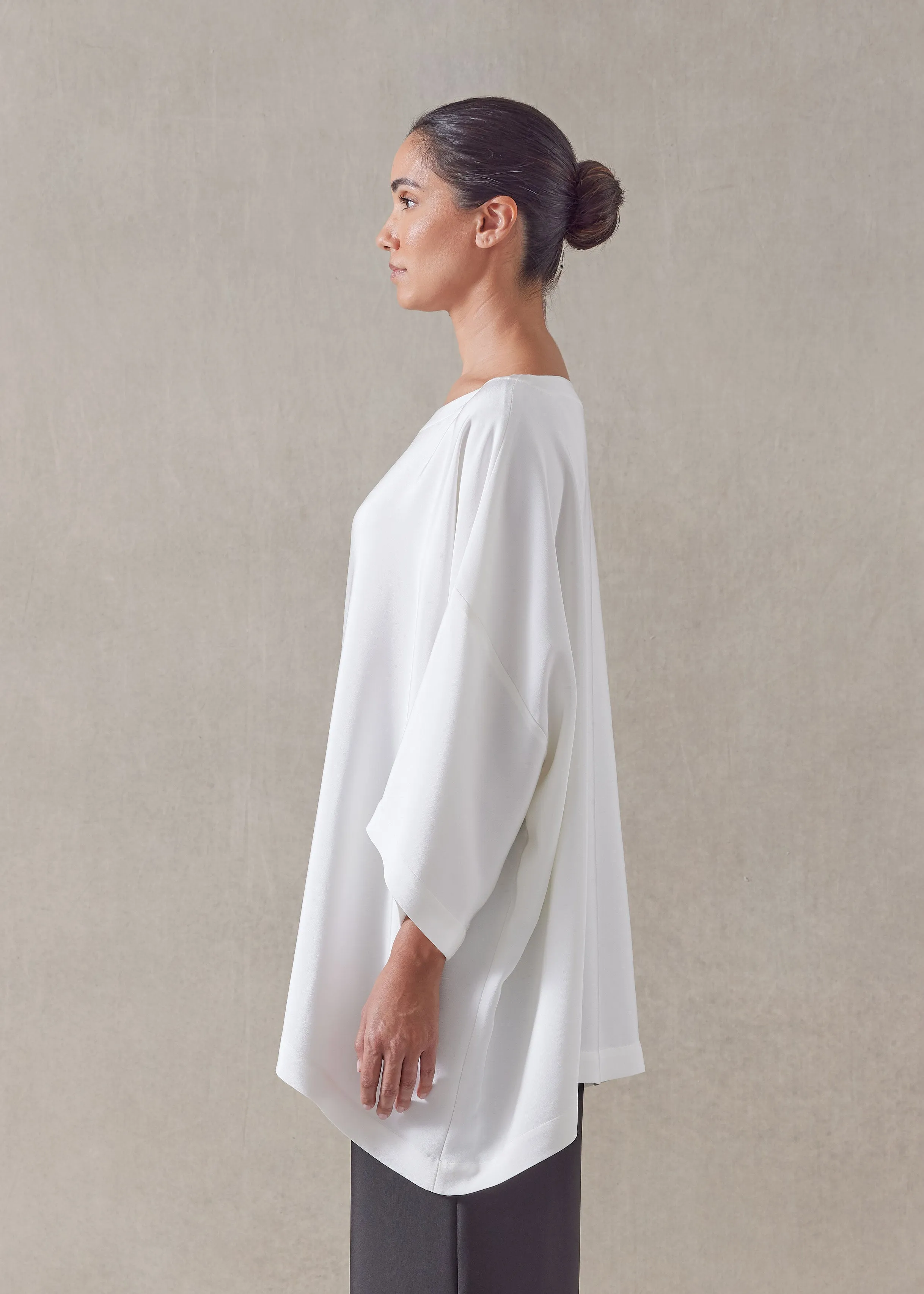 silk 3/4 sleeve bateau neck tunic - long sold by eskandar product image thumbnail 3