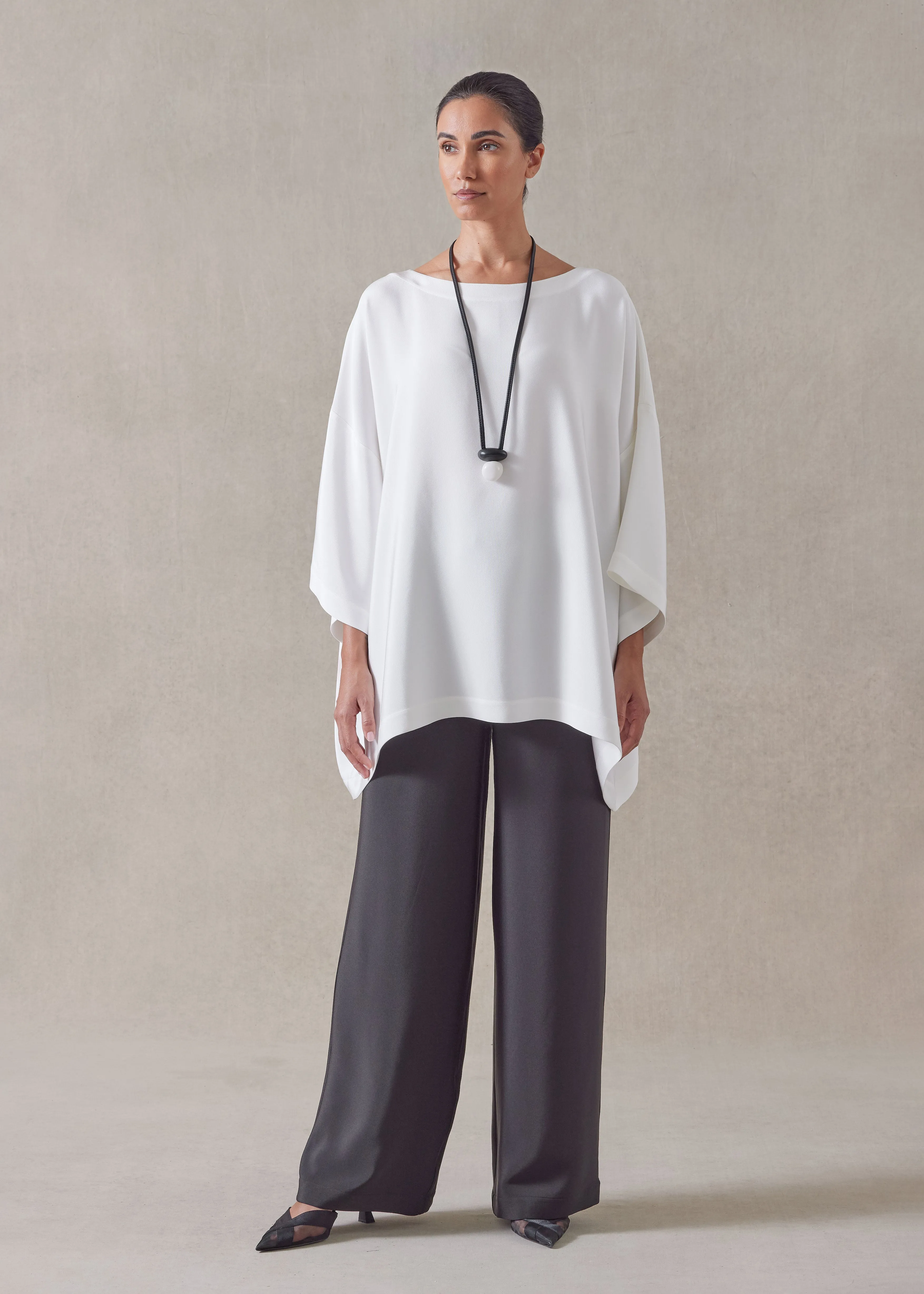 silk 3/4 sleeve bateau neck tunic - long sold by eskandar