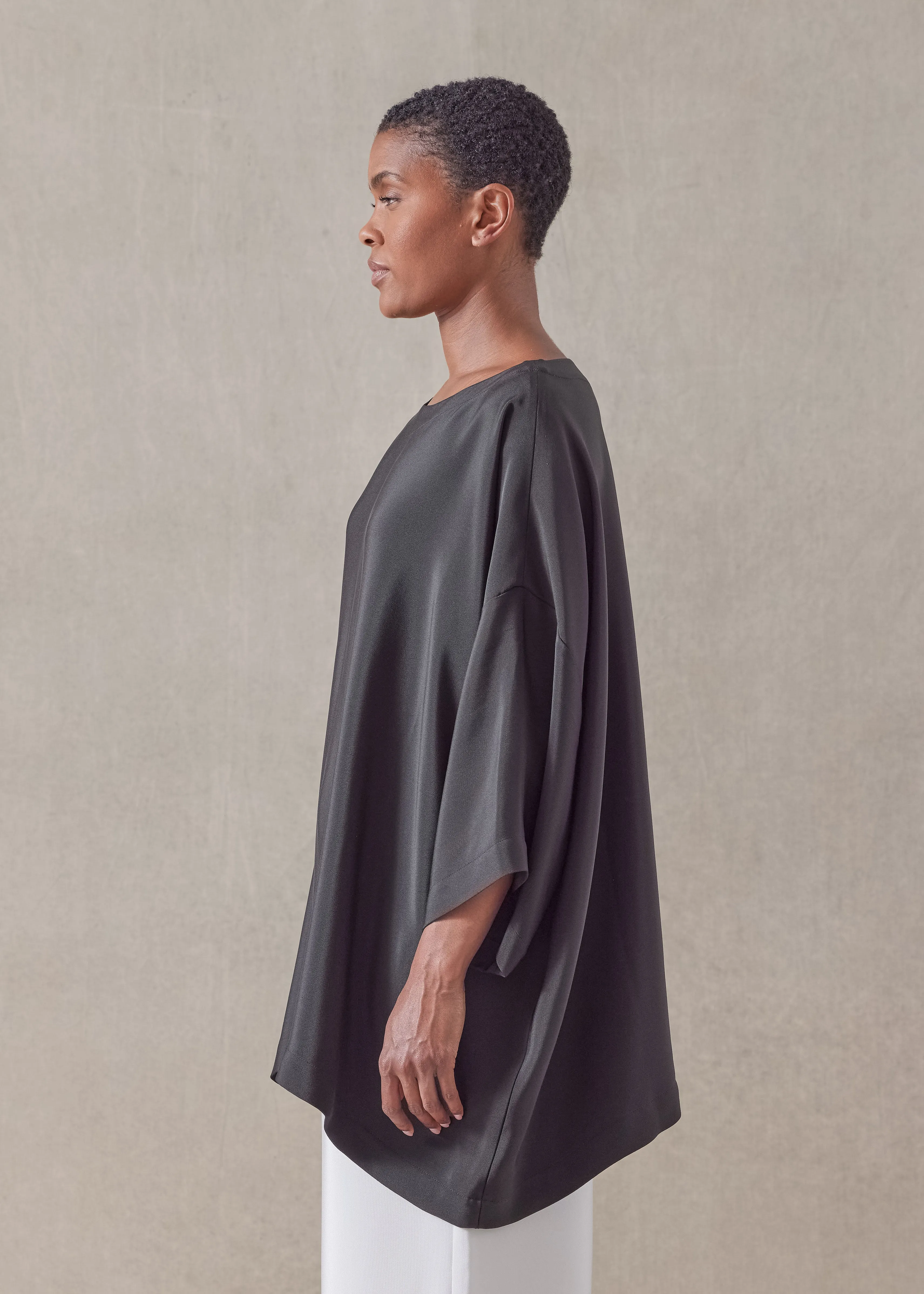 silk 3/4 sleeve bateau neck tunic - long sold by eskandar product image thumbnail 3