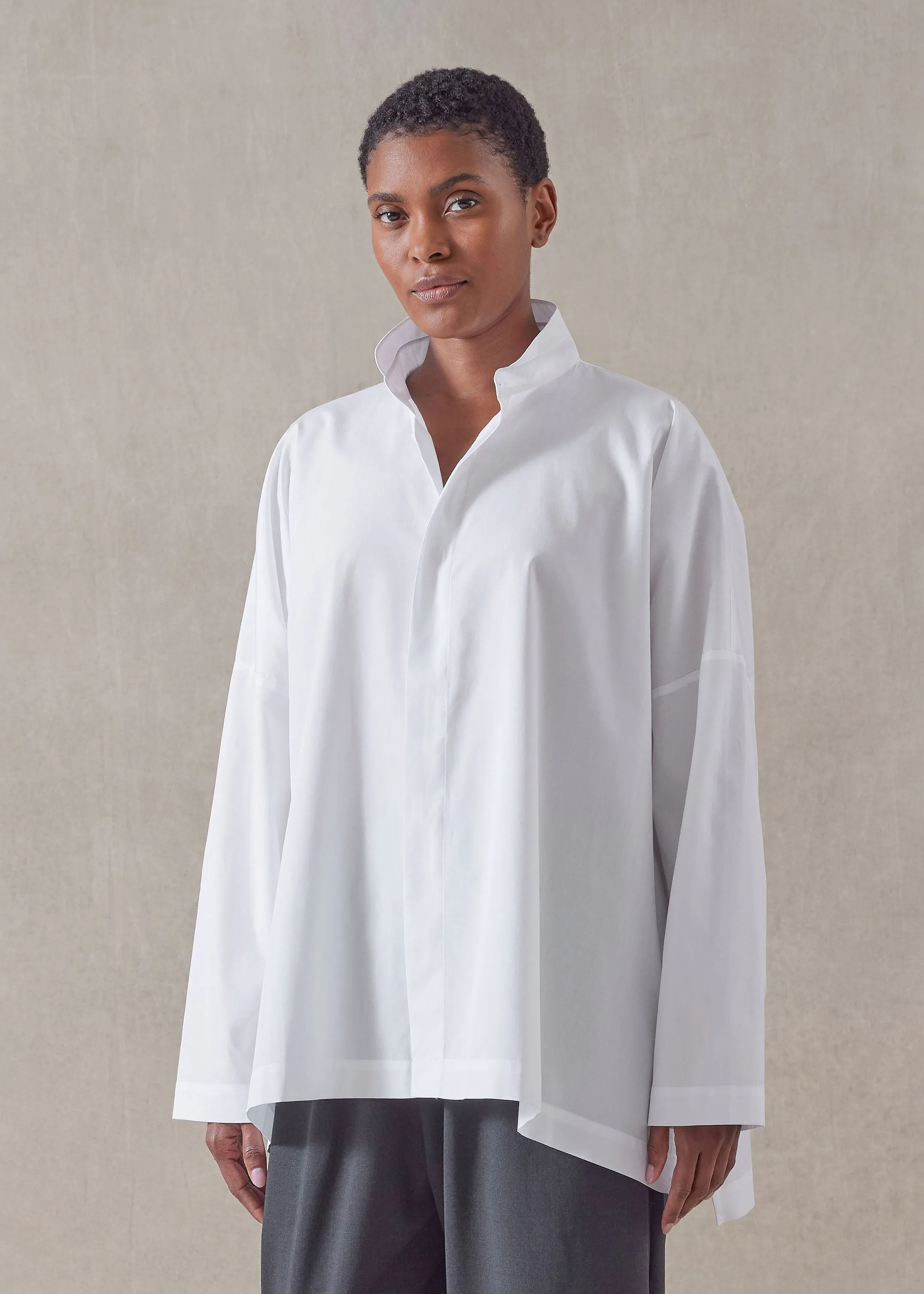 cotton wide longer back double stand collar shirt - mid plus sold by eskandar