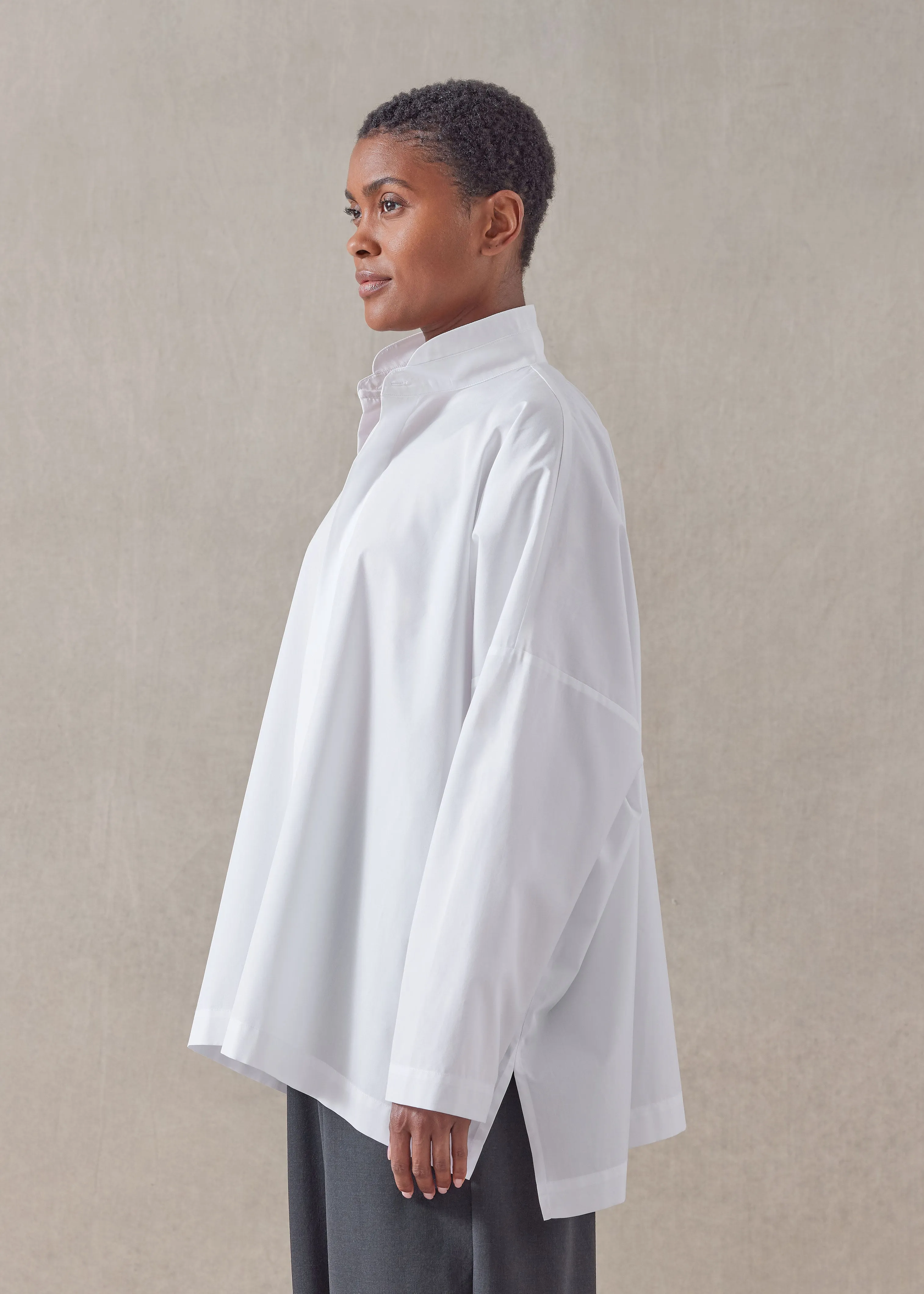 cotton wide longer back double stand collar shirt - mid plus sold by eskandar product image thumbnail 2